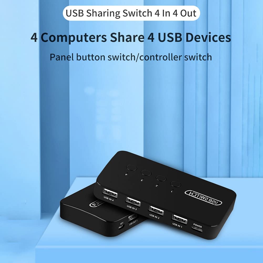 Fxndknjks 4-Port KVM Switch for Laptop, Computer, Printer - Share Keyboard, Mouse & Monitor Between 4 Devices | Ideal for Home Office, Gaming Setup & IT Workstations