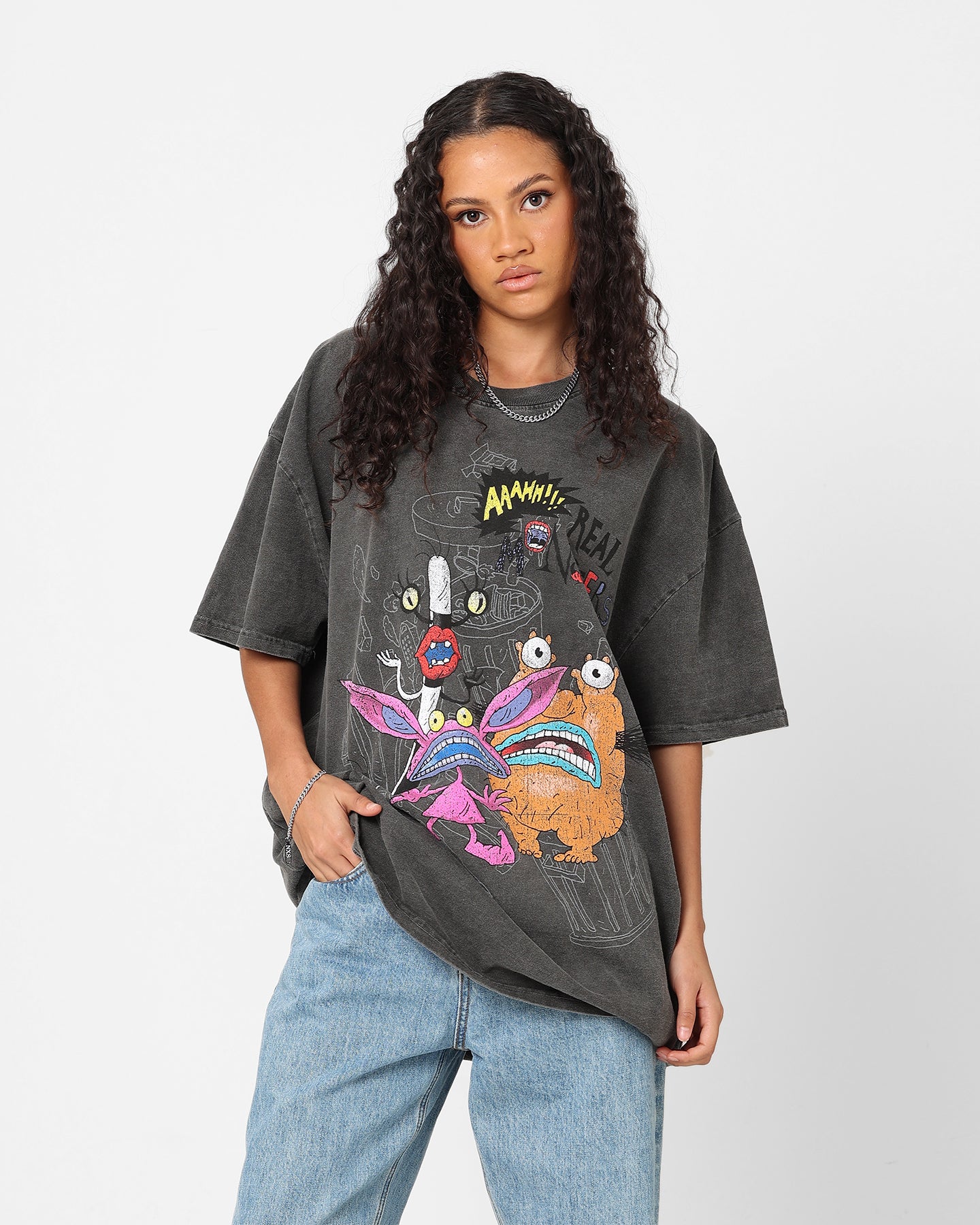 American Thrift x Aaahh!!! Real Monsters Vintage Heavyweight T-Shirt - Black Wash | 90s Cartoon Tee for Men & Women | Casual Wear, Cosplay & Retro Fashion