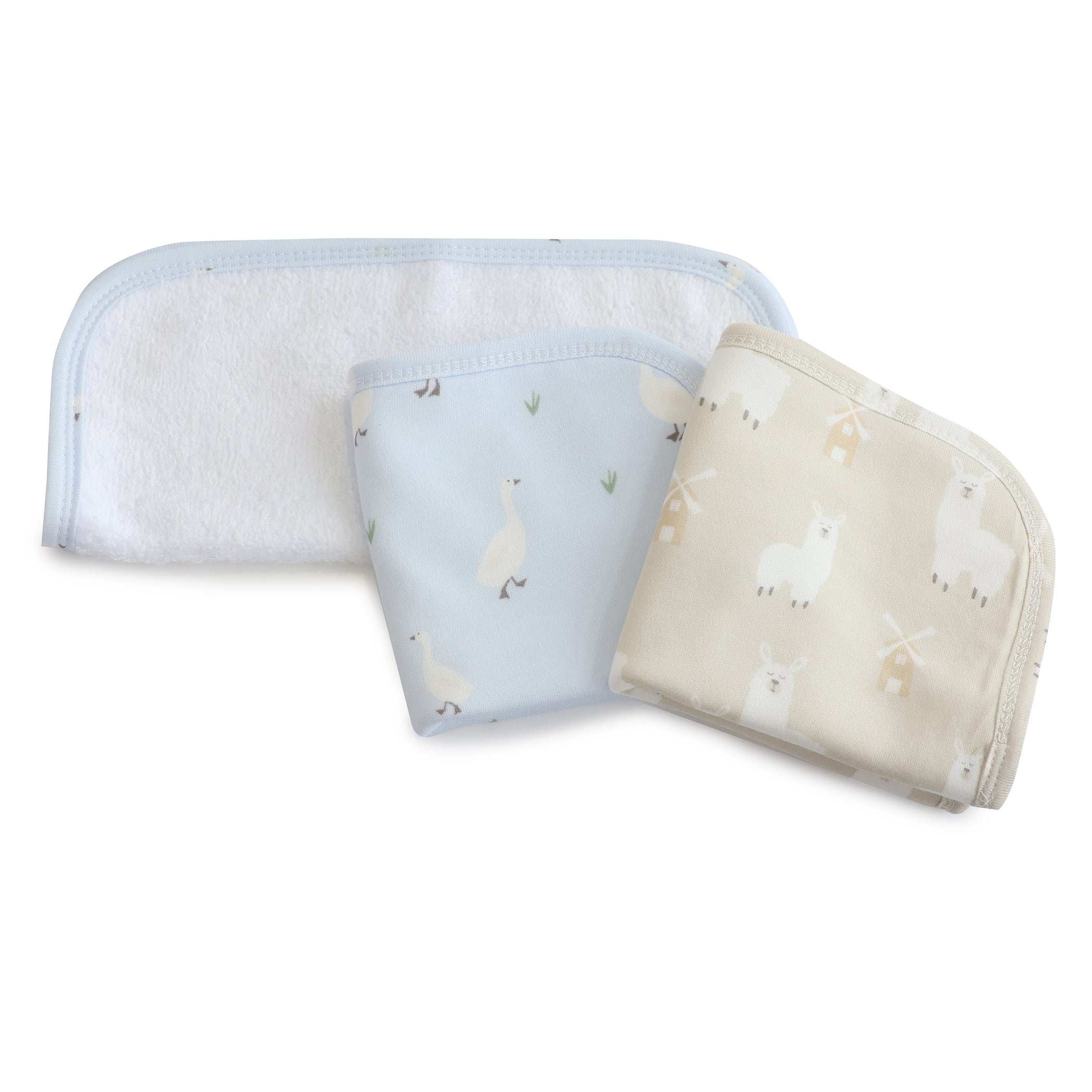 Premium 3-Pack Soft Wash Cloths - Sky Blue & Almond - Gentle Bath & Face Towels for Spa, Baby Care & Makeup Removal