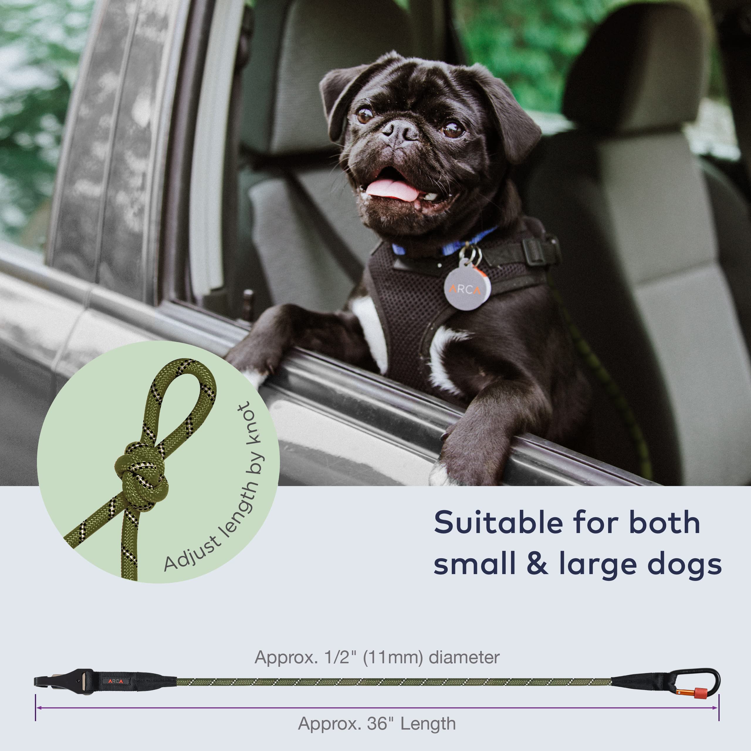 Durable Reflective Dog Seat Belt for Car - Universal Pet Safety Restraint with Clip Hook Latch, Buckle & Carabiner - Army Green | Safe Travel Accessory for Small, Medium & Large Dogs | Perfect for Road Trips, Vet Visits & Daily Commutes