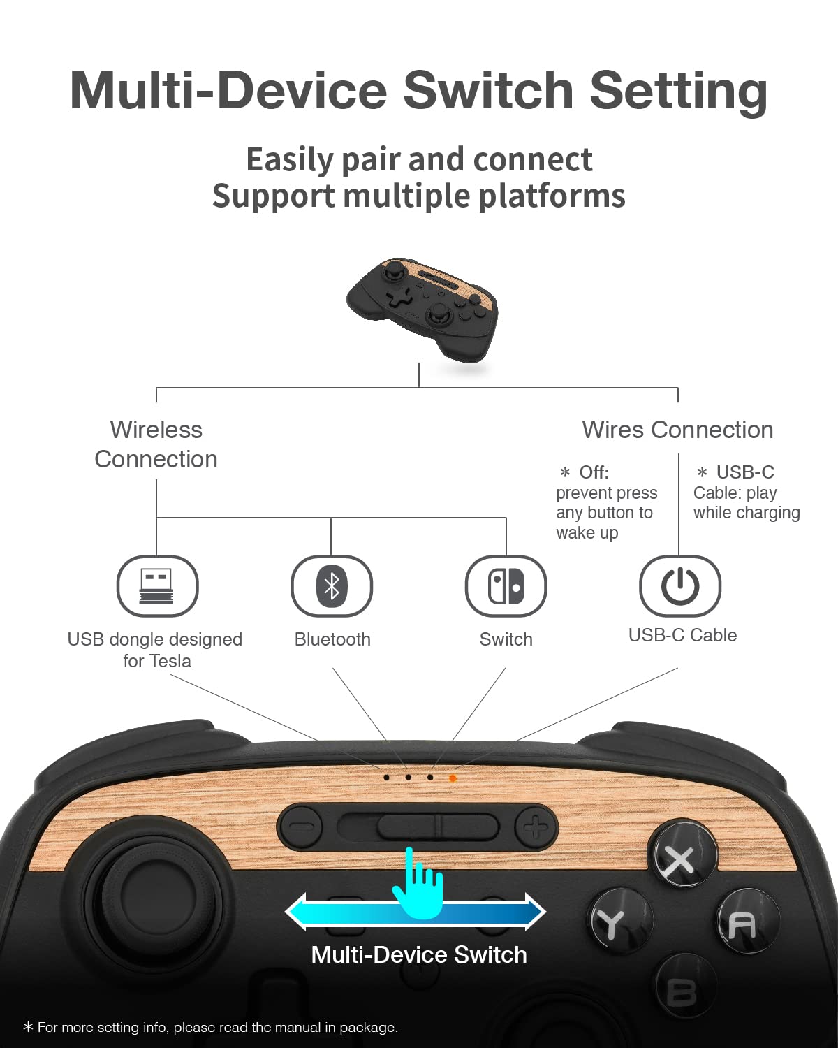 Jowua Wireless Controller for Tesla Model 3/Y/S/X/Cybertruck - Multi-Device Gamepad Compatible with Nintendo Switch & Tesla STEAM Gaming (Black) | Perfect for Road Trips, Home Entertainment & Tesla Arcade Gaming