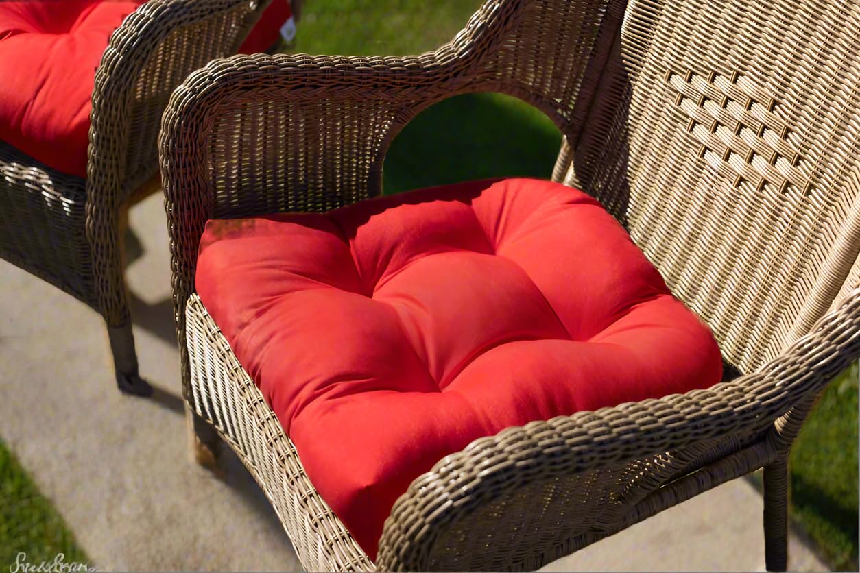RSH DECOR: Sunbrella Tufted Wicker U-Shape Outdoor Cushions Set of 2 | 19” x 19” | Waterproof & Fade-Resistant Performance Fabric | Patio Furniture Seat Cushions | Canvas Macaw Design | Perfect for Poolside Lounging & Garden Relaxation