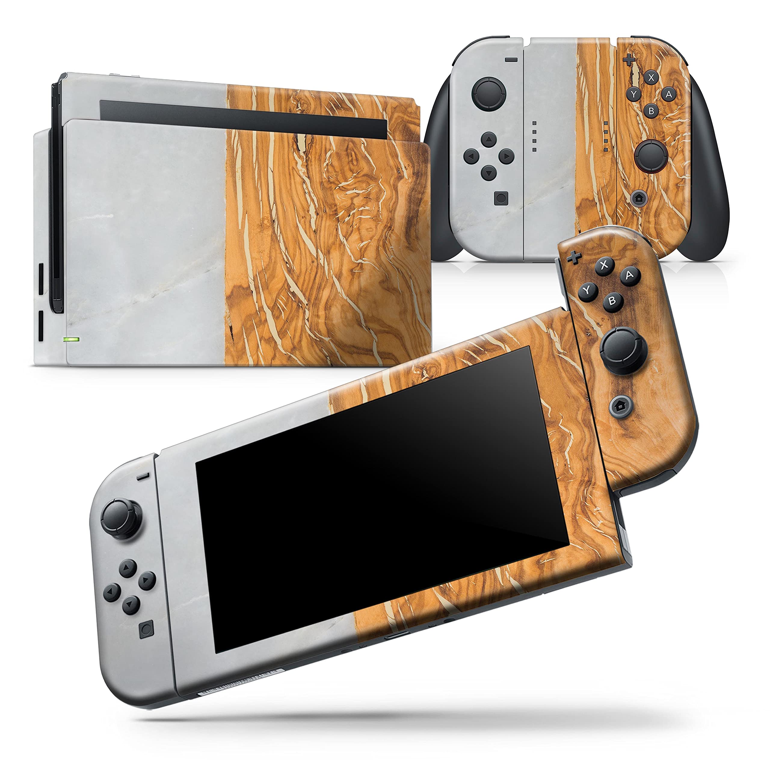 Nintendo Switch OLED Dock Skin Cover - Scratch-Resistant Removable Vinyl Wrap Decal - Marble & Wood Mix V1 - Perfect for Gaming Setup & Console Protection