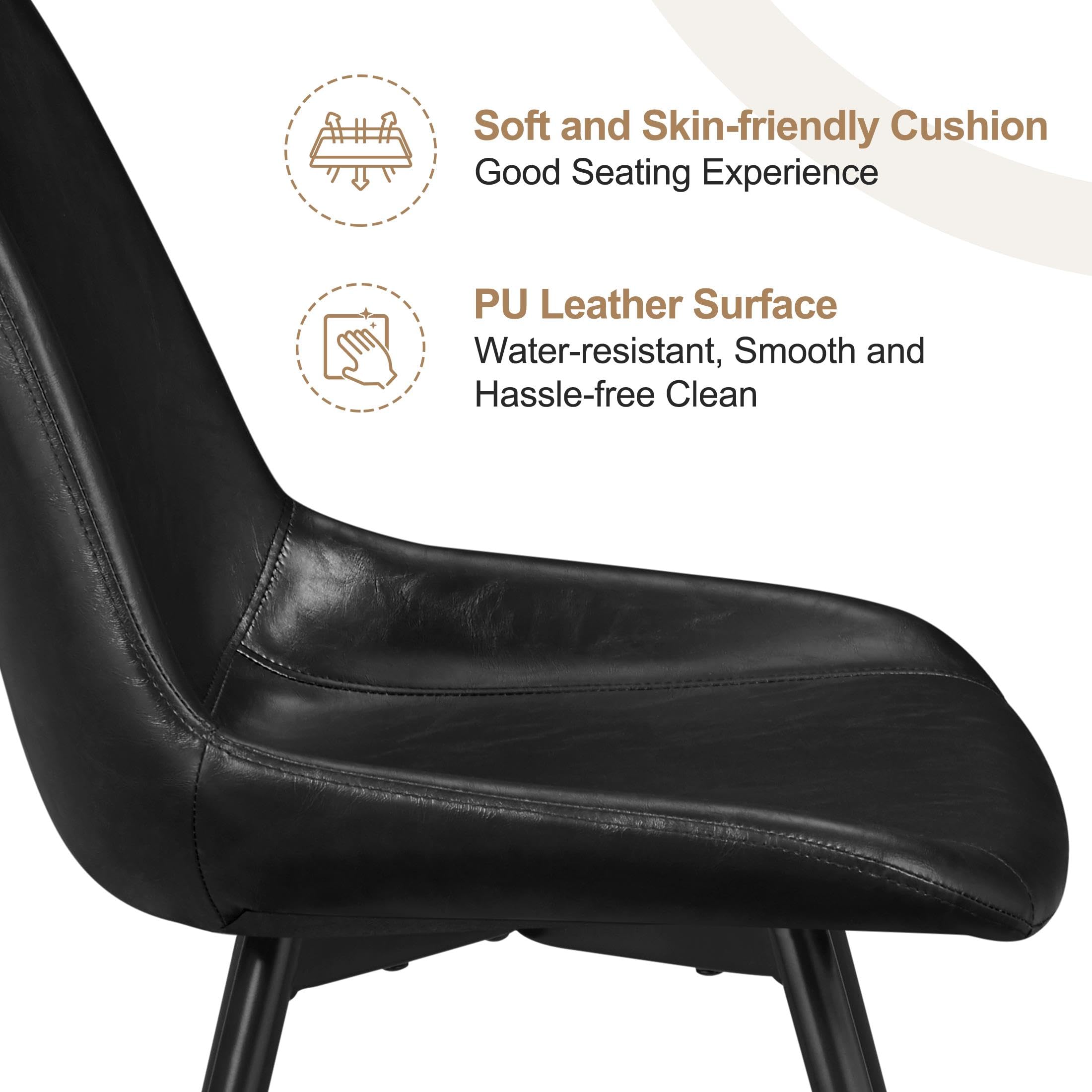 Yaheetech Mid Century Modern Dining Chairs Set of 6 - Black Faux Leather Upholstered Kitchen Chairs with Metal Legs - Perfect for Dining Room, Kitchen, Restaurant & Home Decor