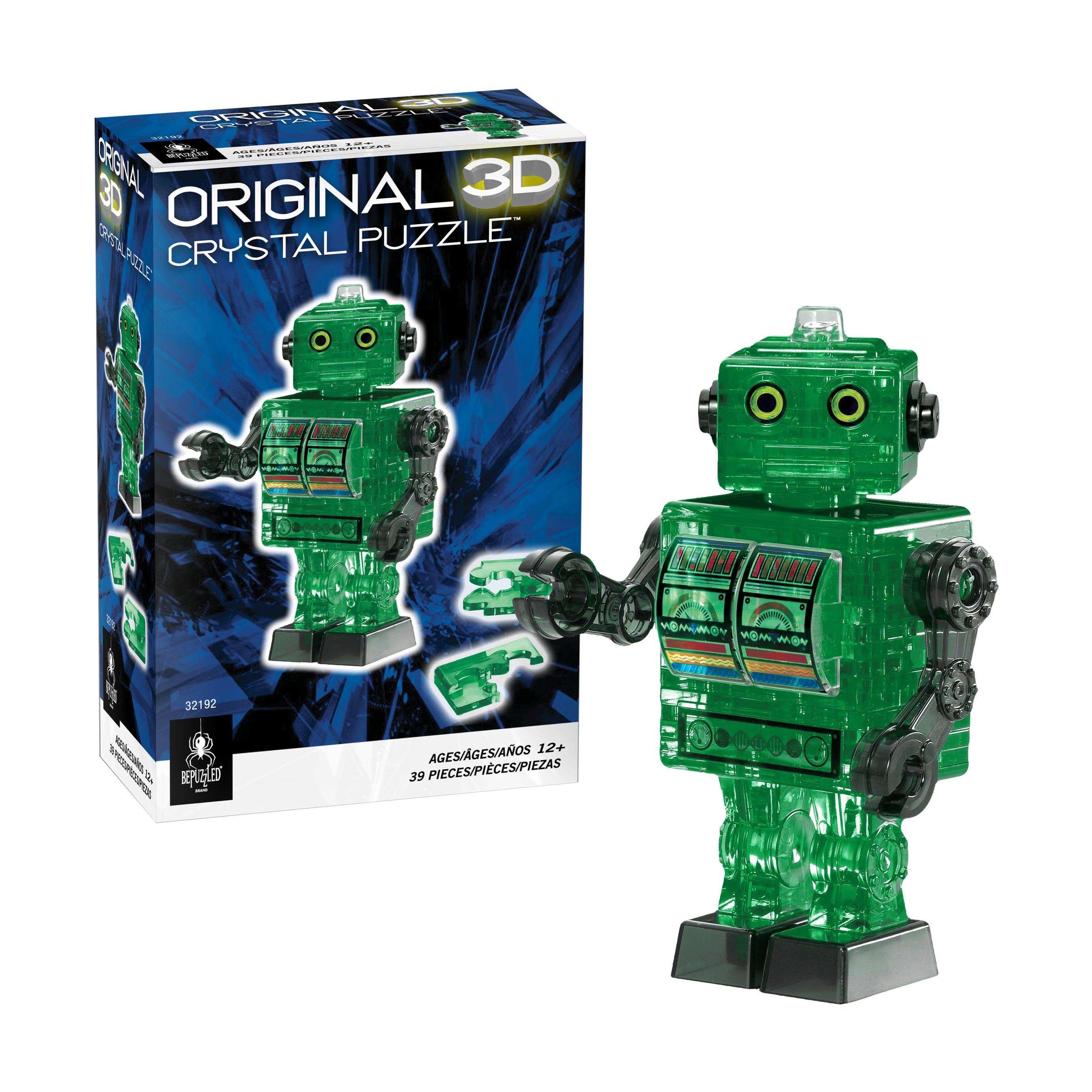 BePuzzled 3D Crystal Puzzle - Tin Robot (Green), 39 Piece Brain Teaser Puzzle for Adults & Teens | Fun STEM Toy for Family Game Night & Educational Gift Idea