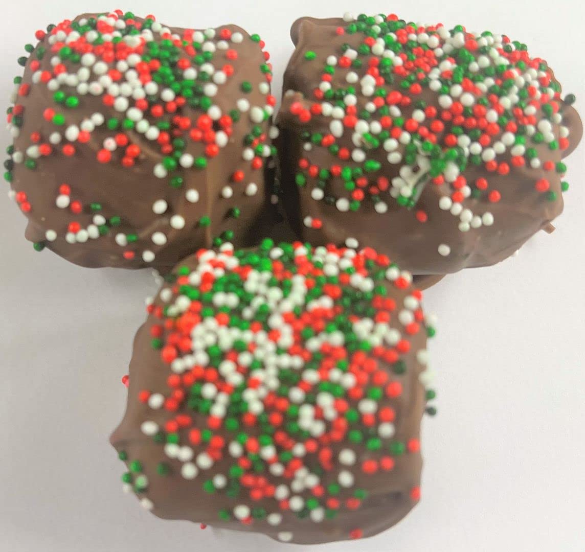 Scott's Cakes Premium Milk Chocolate Covered Marshmallows with Christmas Nonpareils - 1 Pound Resealable Cello Bag - Perfect for Holiday Gifts, Party Favors & Sweet Treats
