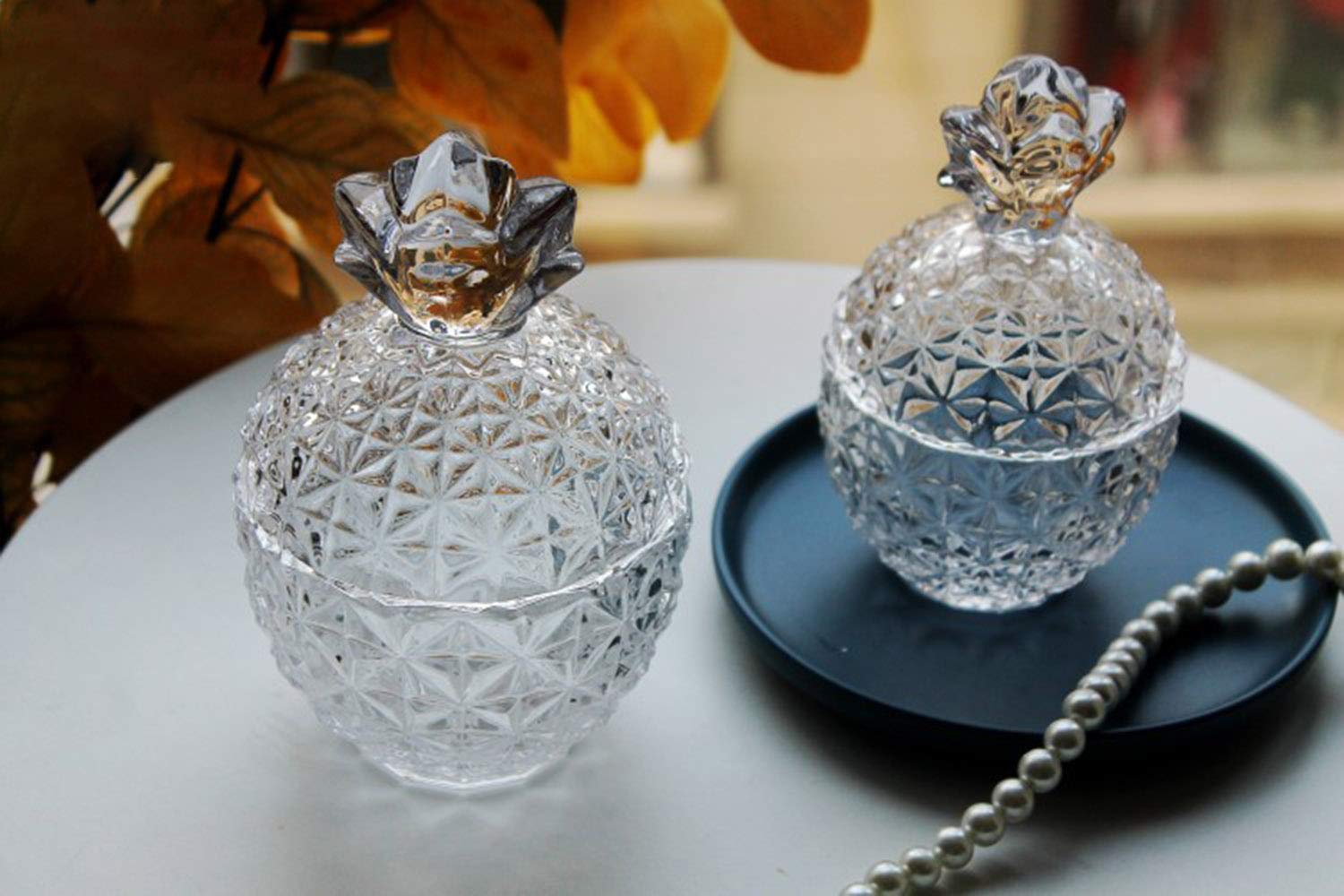 Rustic Pineapple Embossed Glass Candy Jar - 5.5x3.5in & 6x4in - Perfect for Storing Candy, Cookies, Sugar - Elegant Home Decor for Kitchen, Dining Table, Weddings & Party Events