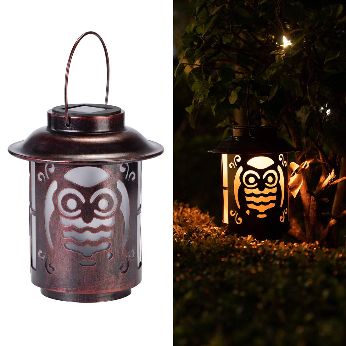 Solar Powered Owl Lantern Lights - Waterproof Metal LED Outdoor Hanging Solar Light for Garden, Patio, Yard & Tabletop Decor | Perfect for Camping, Backyard Parties & Pathway Lighting
