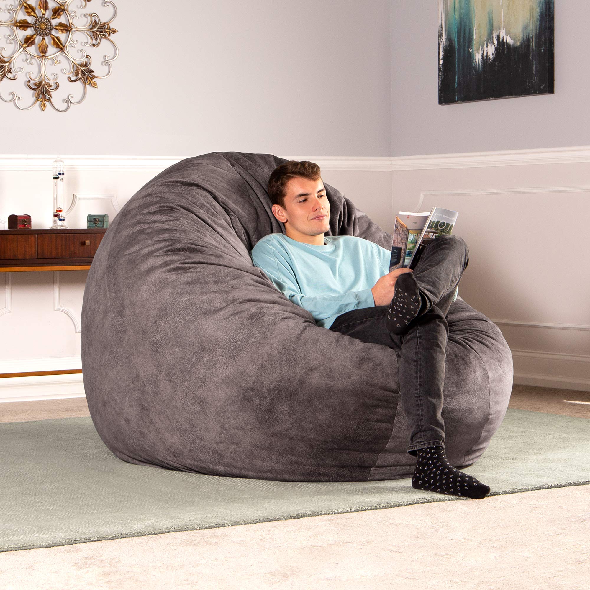 Jaxx 6 Foot Cocoon - Premium Oversized Bean Bag Chair for Adults - Soft Microvelvet Fabric in Pewter Gray - Perfect for Lounging, Gaming & Relaxation in Living Room or Bedroom