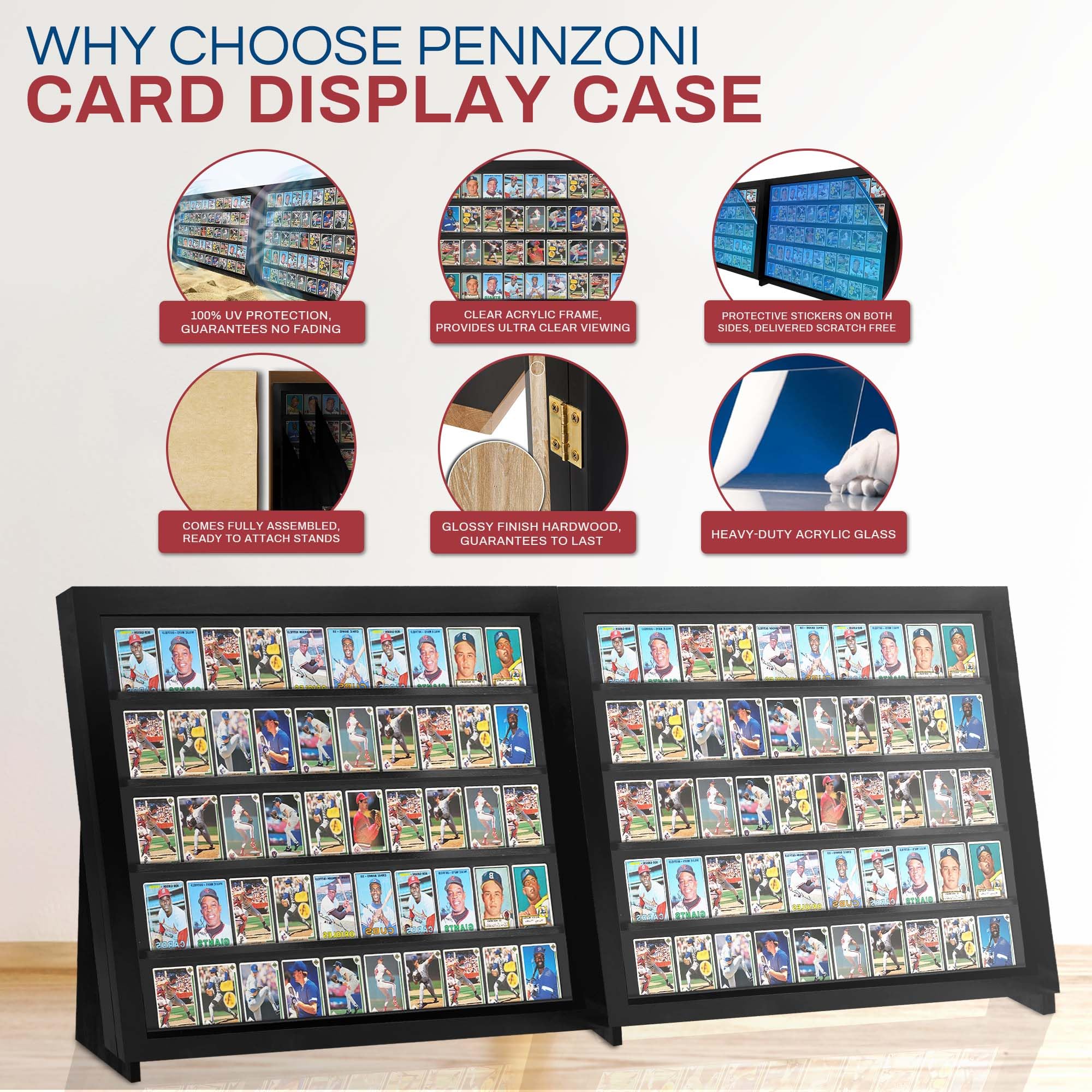 Premium Baseball Card Display Case with Stand - Lockable Tabletop Sports Card Holder for Pokemon, Football & Basketball Trading Cards - Perfect for Collectors, Home Decor & Gift Giving