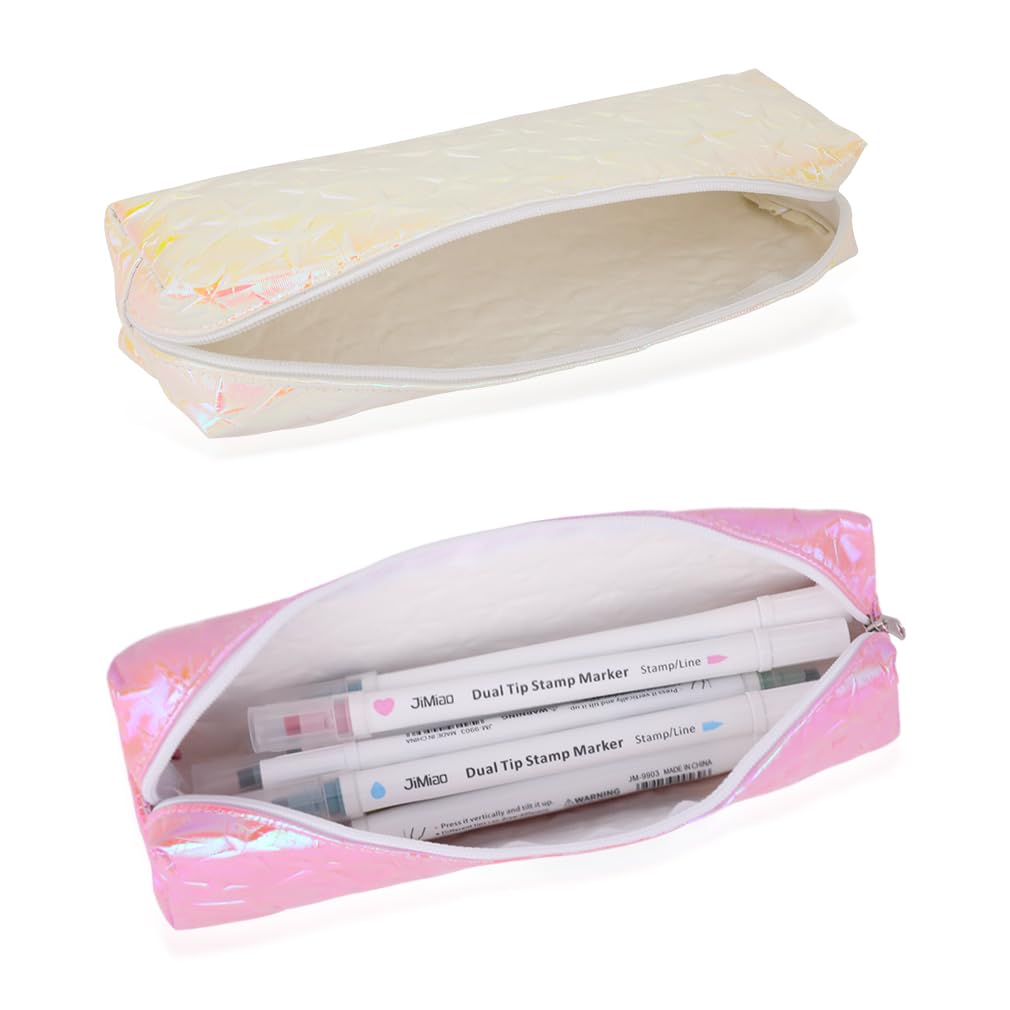 iSuperb 3 Pack Colorful Laser Pencil Case - Zippered Pen Pouch for School, Office & Travel - Multi-Purpose Cosmetic & Makeup Bag Organizer (3pcs) - Perfect for Students, Artists & Professionals