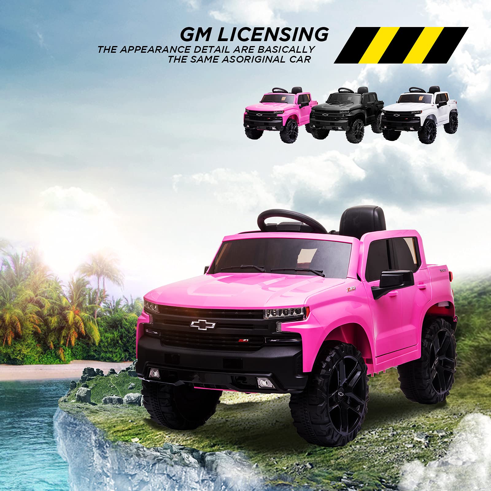 12V Battery Powered Kids Ride On Car - Licensed Chevrolet Silverado GMC Electric Toy Truck with Remote Control, MP3/Bluetooth, Spring Suspension & LED Lights (Pink) - Perfect for Toddlers Outdoor Play & Birthday Gifts