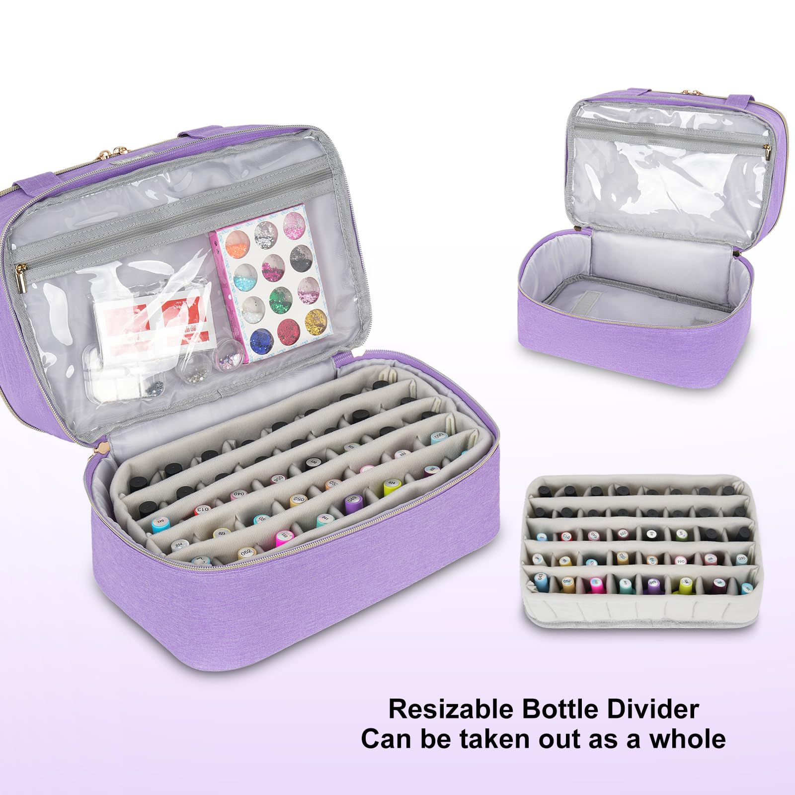 Double Layer Nail Polish Organizer & Storage Case - Holds 40 Bottles & Nail Lamp - Portable Nail Tech Carrying Bag for Salon & Travel - Purple Nail Art Supply Holder (Perfect for Professional Nail Technicians & DIY Manicures at Home)