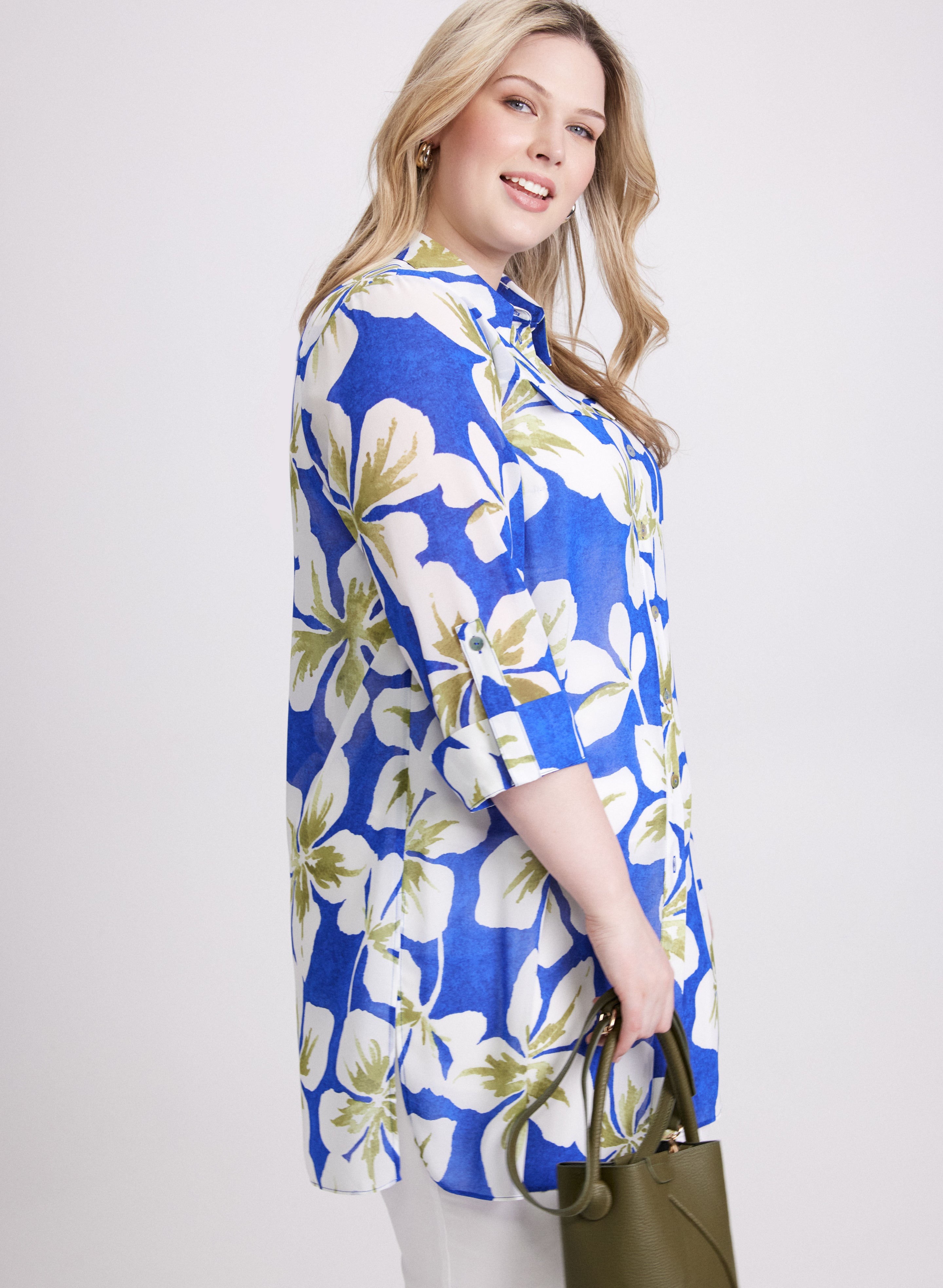 Floral Tunic Blouse for Women - Boho Flowy Summer Top with V-Neck & 3/4 Sleeves - Perfect for Beach, Vacation & Casual Outfits