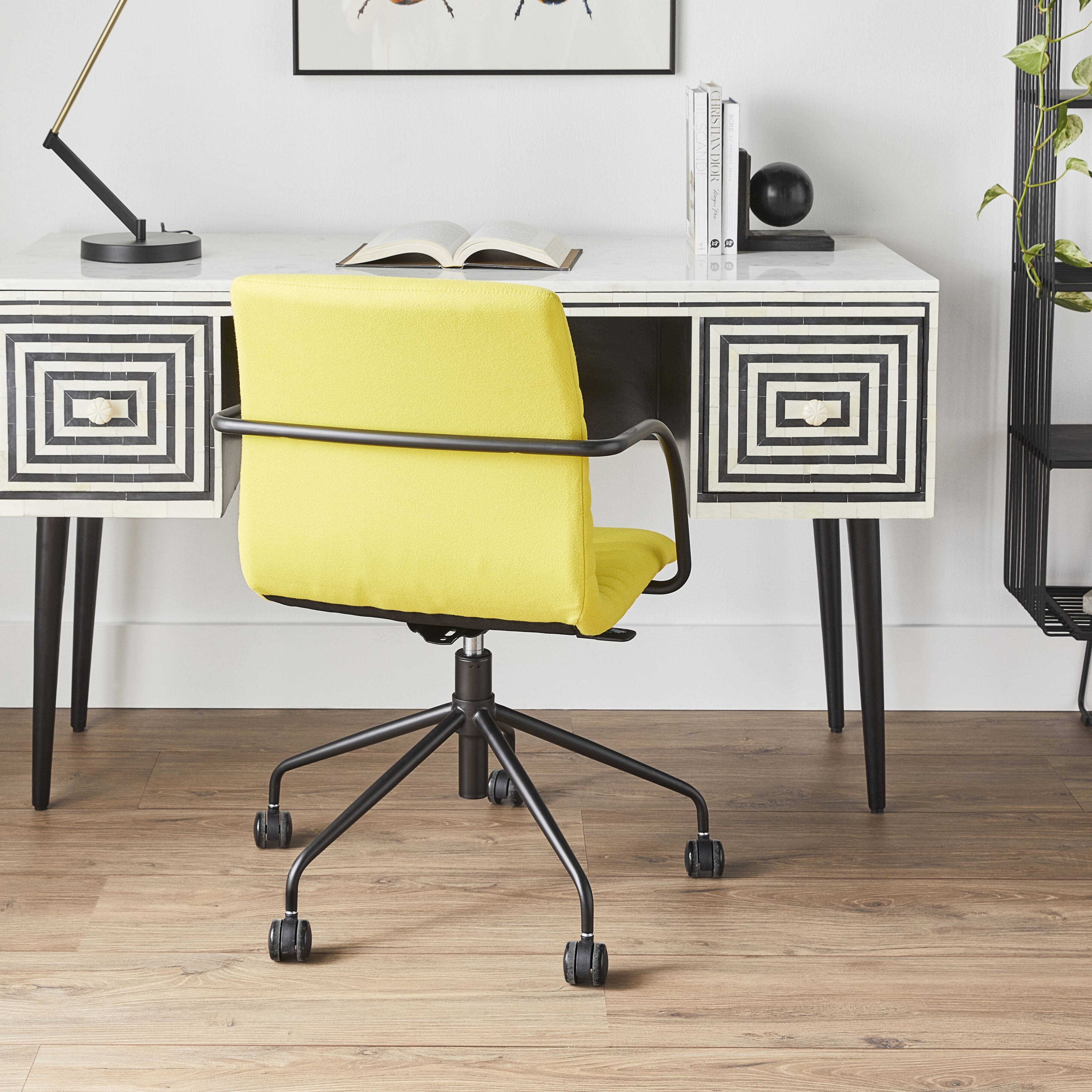 Akiko Mid Back Cashmere Office Chair - Soft Ergonomic Desk Chair with Lumbar Support, Mustard Yellow - Perfect for Home Office, Study & Workspace