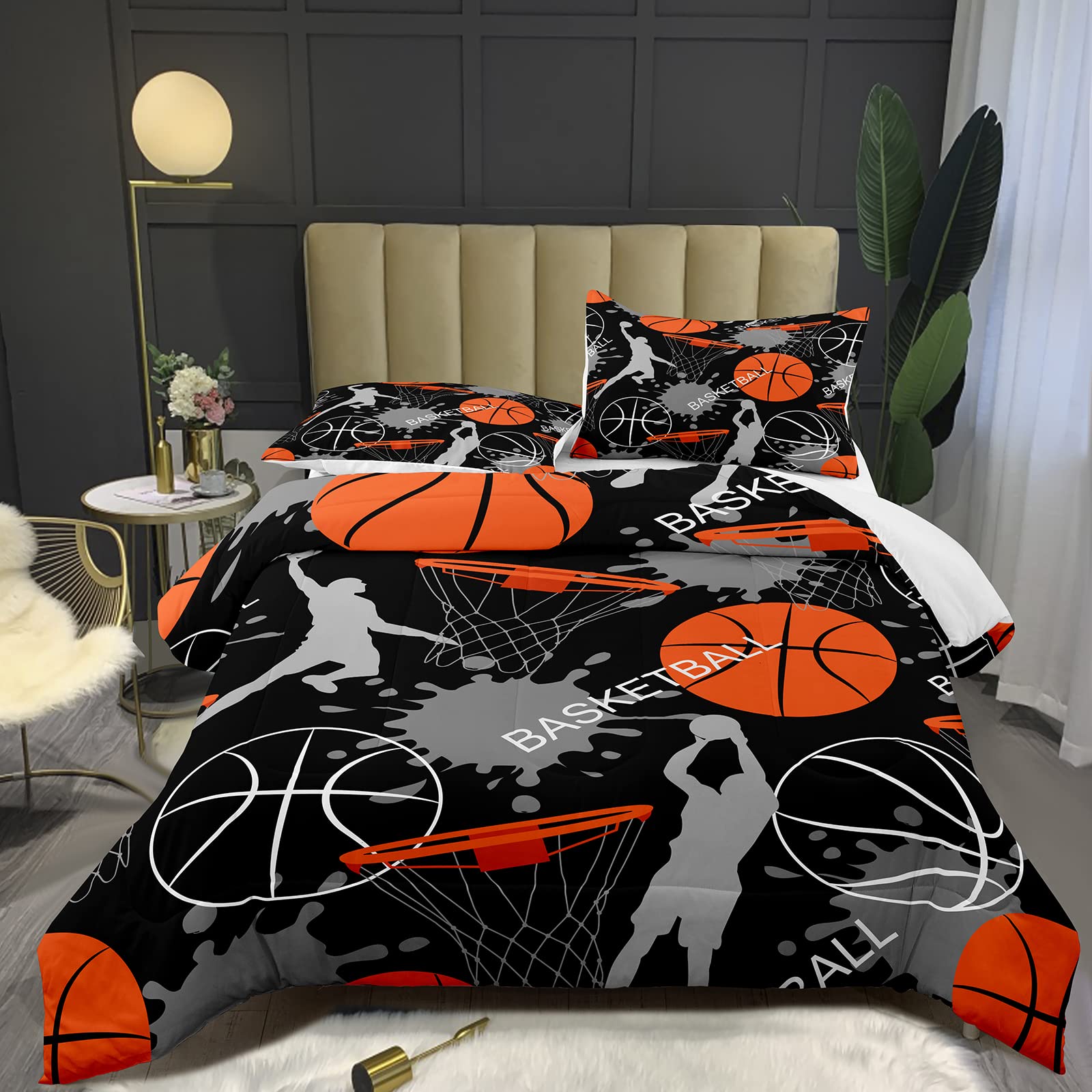 Bodhi Sports Twin Size Basketball Comforter Set for Boys - Kids & Teen Basketball Player Bedding with Pillowcases - Perfect for Boys' Bedroom, Dorm Room & Sports Themed Decor