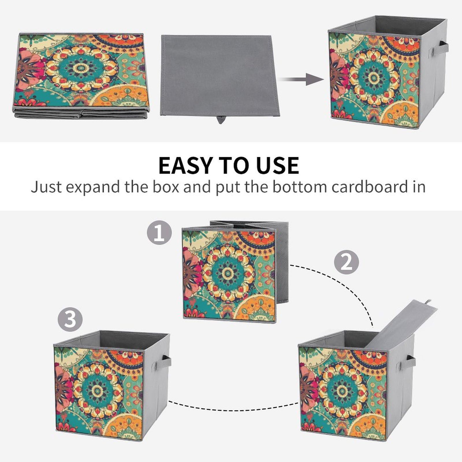 6-Piece Collapsible Round Storage Bins with Handles - Floral Print Fabric Organizing Baskets for Home, Closet, Shelf & Office Storage | Space-Saving Foldable Containers for Toys, Laundry & Household Items