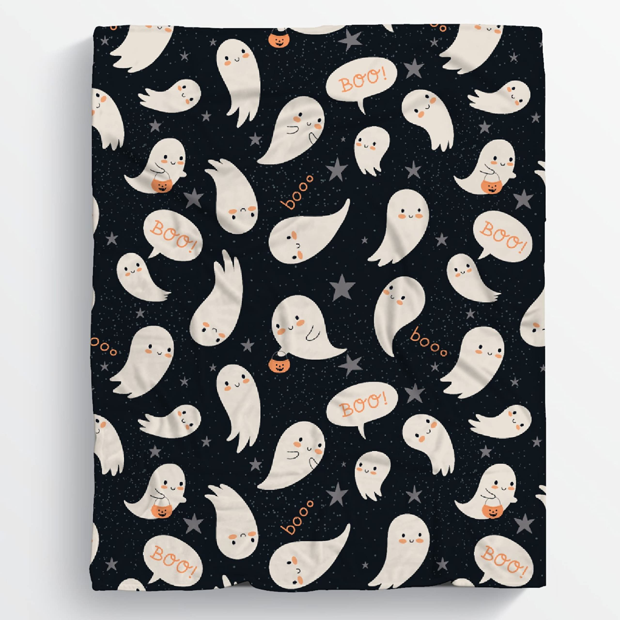 Halloween Ghost Pumpkin Stars Fleece Blanket - Soft Plush Flannel Throw for Boys & Girls, Extra Large 120x90In - Perfect for Bed, Couch, Chair Decor & Cozy Gift for Halloween Parties