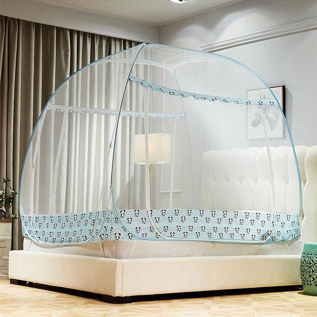 Queen Size Mosquito Net Bed Tent - 3 Door Foldable Polyester Pop Up Insect Netting for Full Size Bed Frame, No Assembly Required with Storage (Blue, 1.8m/6ft) - Perfect for Camping, Travel & Outdoor Protection