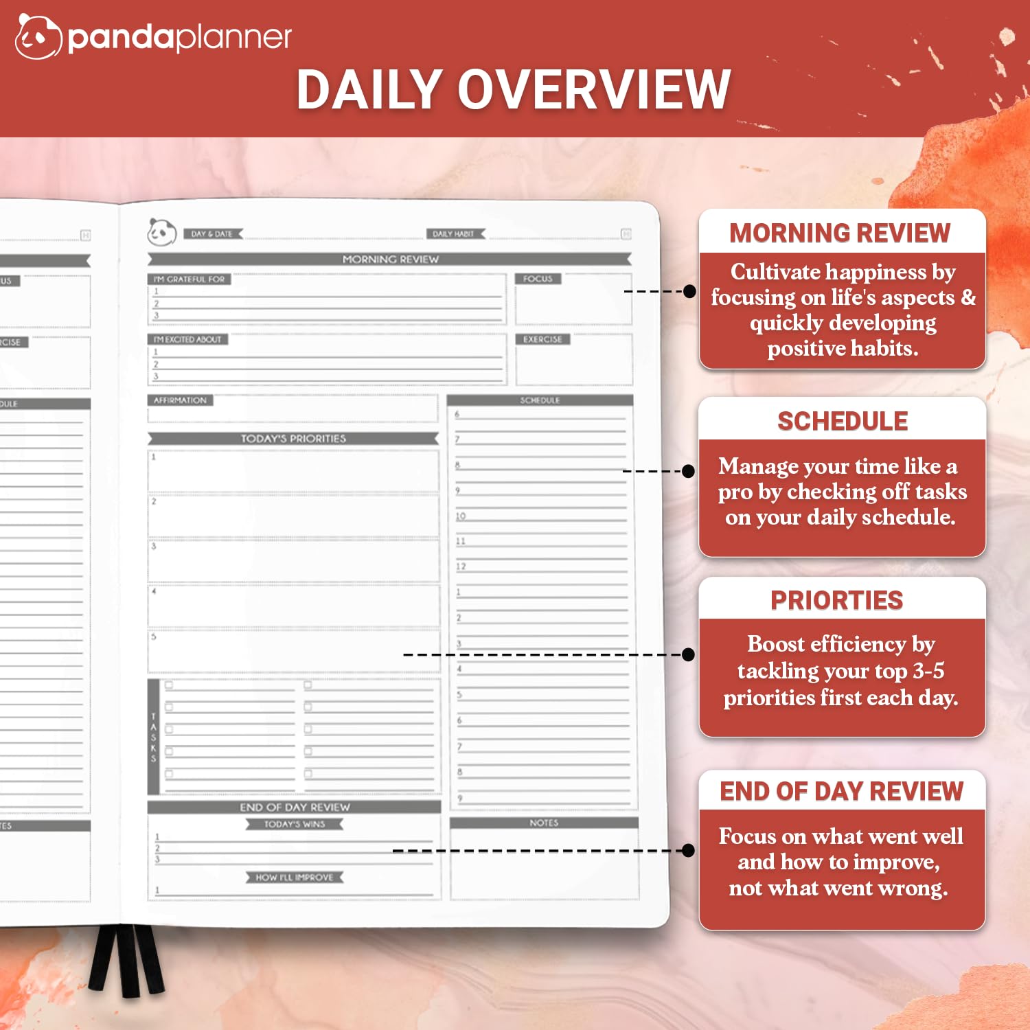 Panda Planner Pro 2025 Undated Daily Planner with Hourly Schedule - 8.5