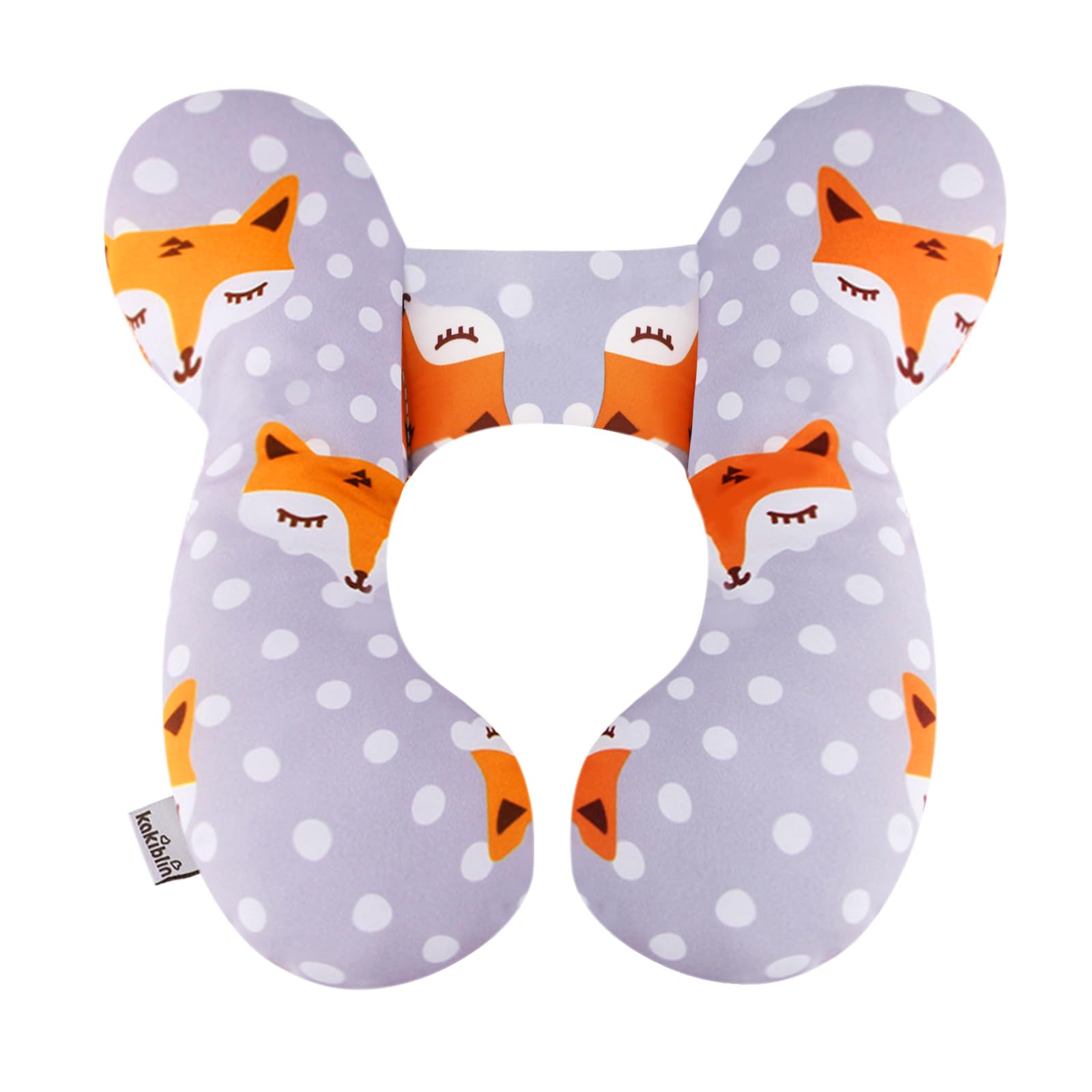 **KAKIBLIN Baby Travel Pillow - Upgraded Neck Support for Car Seat & Stroller, Soft Head & Neck Support for Toddlers, Comfortable for Airplane & Road Trips (Gray Fox) - Perfect for Long Journeys & Daily Commutes**