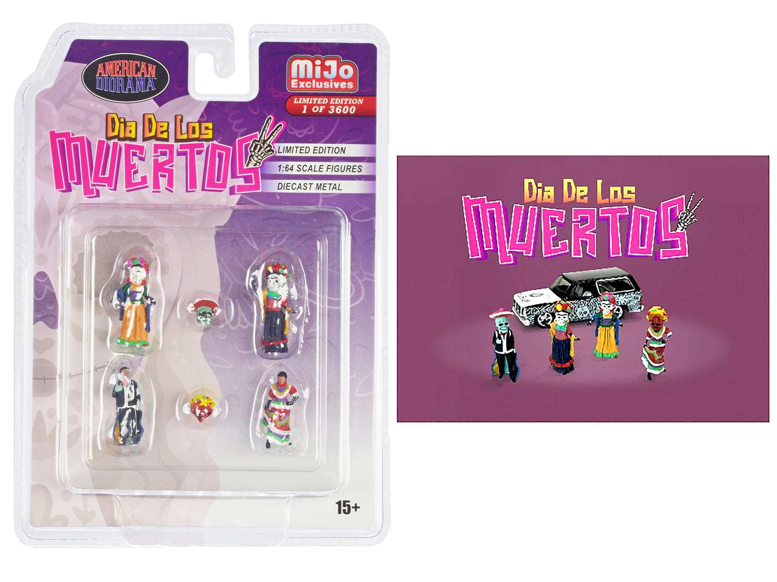 Limited Edition Dia de los Muertos 2 Diecast Set - 6 Piece Collectible (4 Figures & 2 Masks) 1/64 Scale Model by American Diorama - Only 3600 Worldwide - Perfect for Collectors & Day of the Dead Displays
