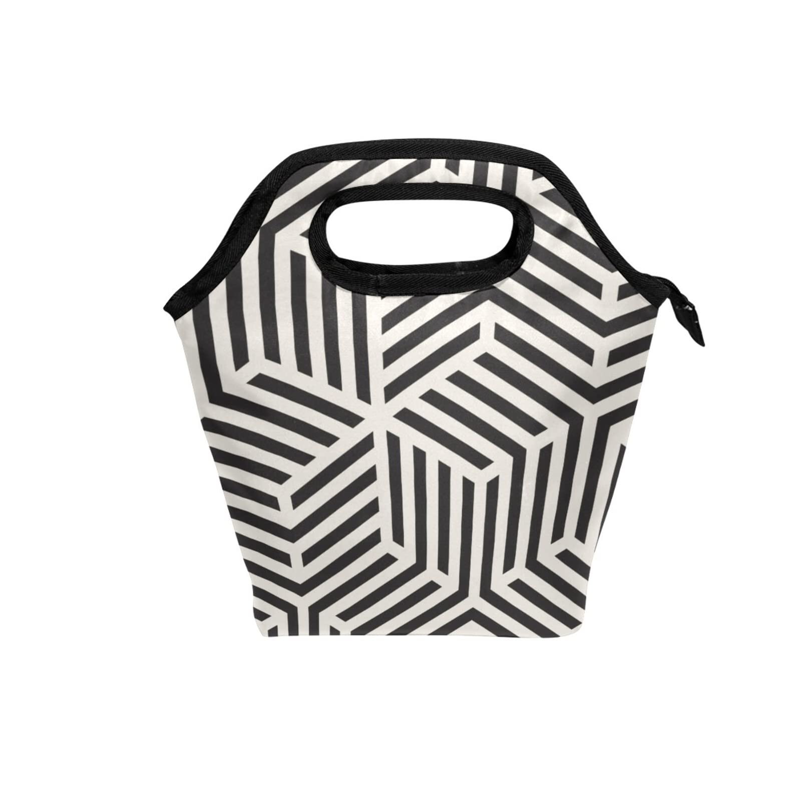Stylish Black & White Geometric Insulated Lunch Box for Women, Men & Kids - Leakproof & Eco-Friendly Lunch Bag for Work, Office, School & Picnics