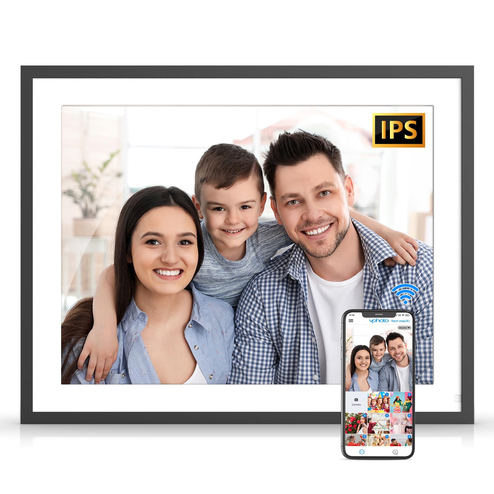 17-inch 32GB Smart Digital Photo Frame with IPS Touch Display - Dual WiFi, Auto-Rotate, Easy Photo Sharing via App & Email - Perfect Gift for Mom, Family & Home Decor (Black) - Display Memories in Living Room, Bedroom or Office