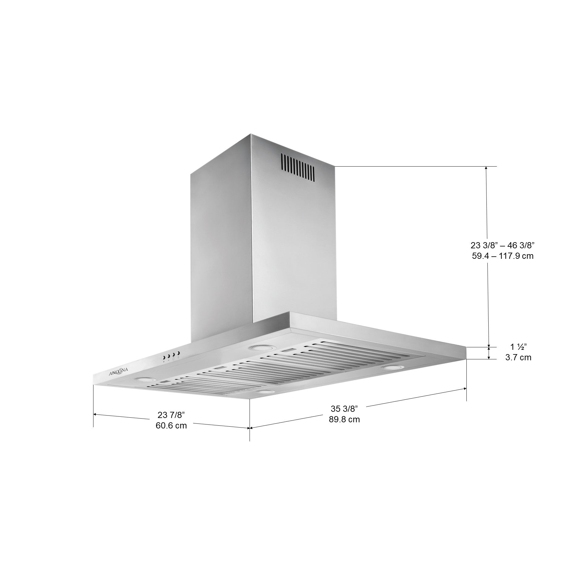 Aero Island IV 36 Inch Stainless Steel Range Hood - Powerful 900 CFM Kitchen Ventilation with LED Lights - Perfect for Modern Open-Concept Kitchens and Island Cooking Areas