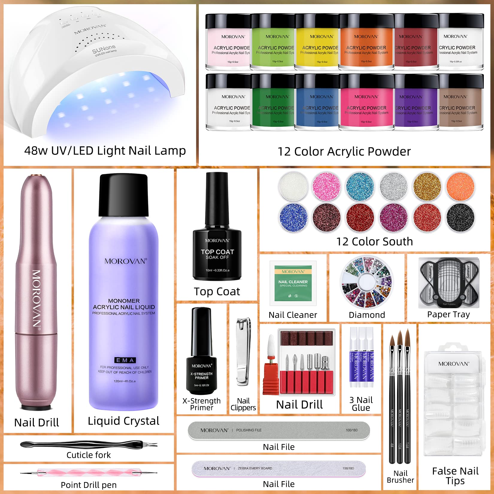 Morovan Professional Acrylic Nail Kit for Beginners - Complete DIY Nail Art Set with All Essential Supplies for Home Manicures & Salon-Quality Nails | Perfect for Gel Extensions, French Tips, and Nail Art Designs