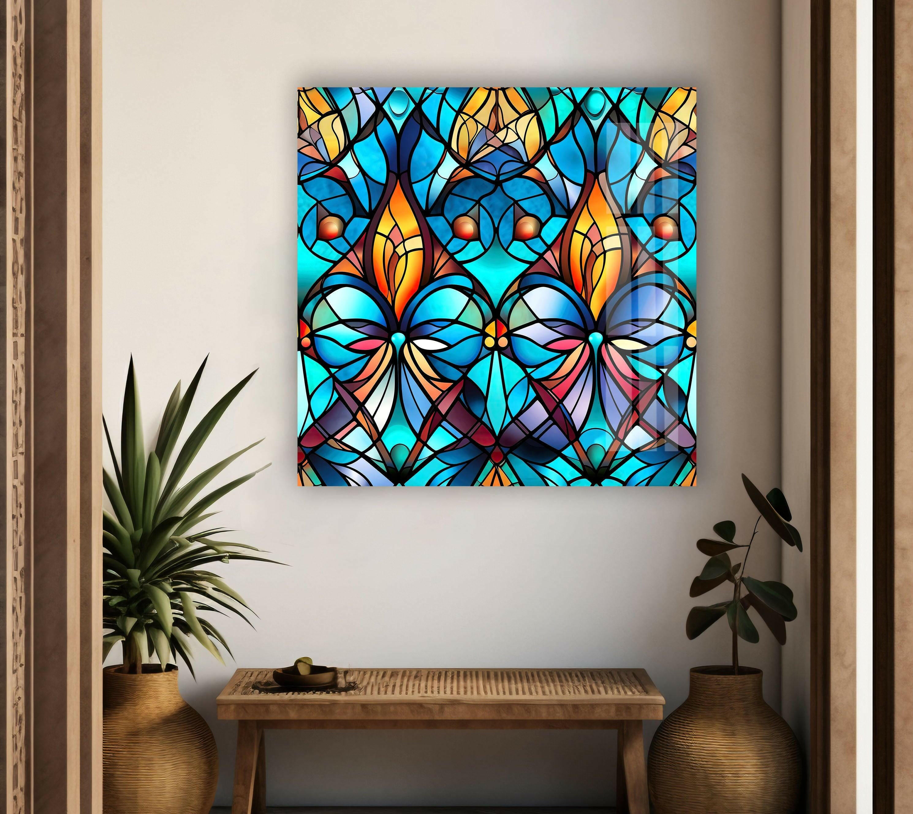Handmade Blue Stained Glass Wall Art - Elegant Tiffany Style Window Panel Decor for Living Room, Bedroom & Church - Perfect for Home, Office & Wedding Decorations