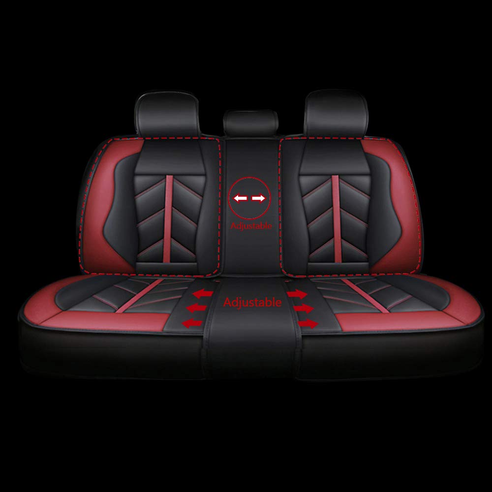 Premium Faux Leather Car Seat Covers Full Set - Universal Fit for Most Sedan, SUV & Truck - 5 Seat Waterproof Vehicle Protector (Red) | Perfect for Daily Commute, Road Trips & Family Protection