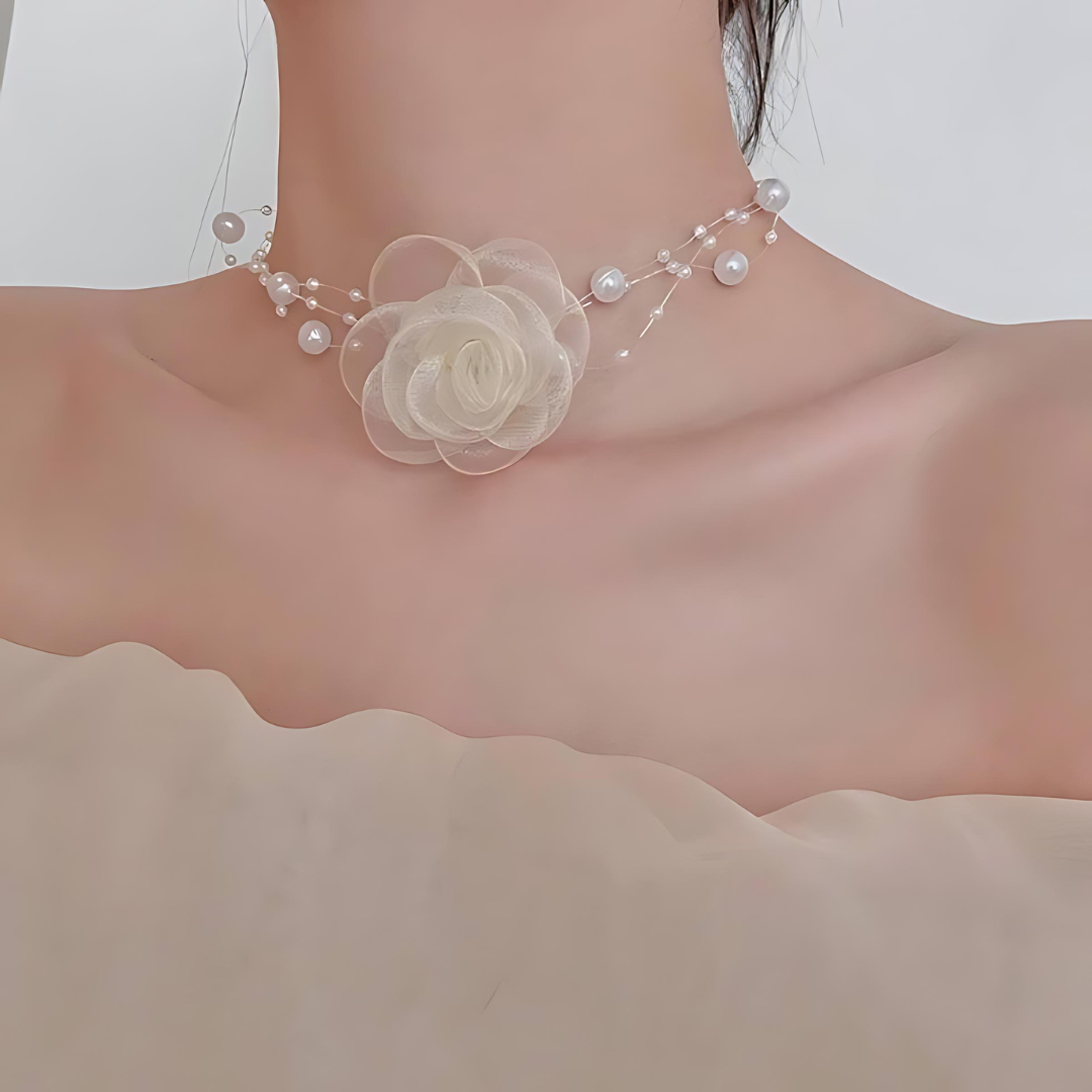 Elegant Pearl Flower Suede Choker Necklace for Women | Vintage Boho Bridal Party Jewelry Gift | Perfect for Weddings, Date Nights & Special Occasions - HN3463