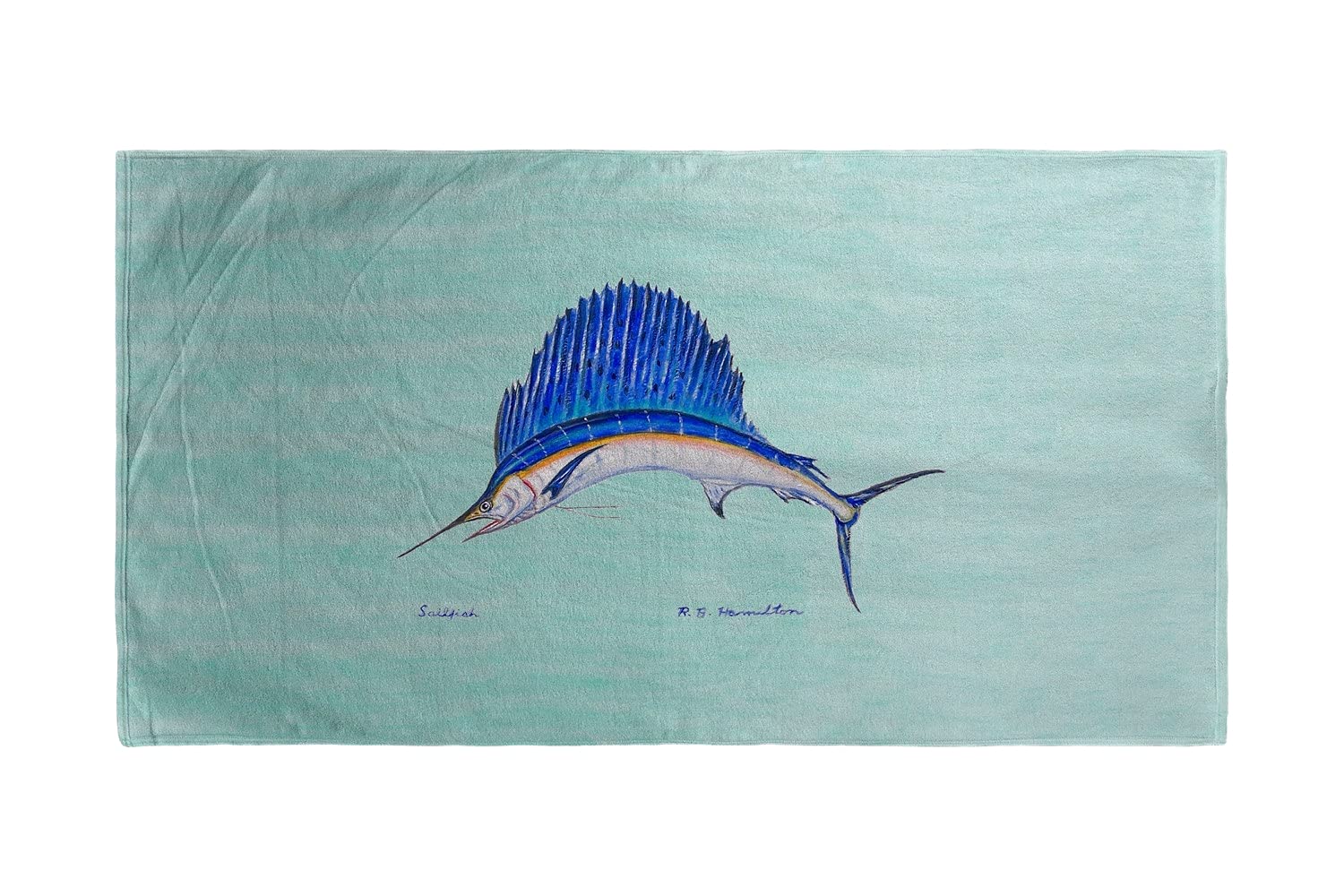 Betsy Drake Aqua Sailfish Beach Towel - Large Soft Quick-Dry Towel for Pool, Beach, Yoga & Travel - Stylish Summer Accessory