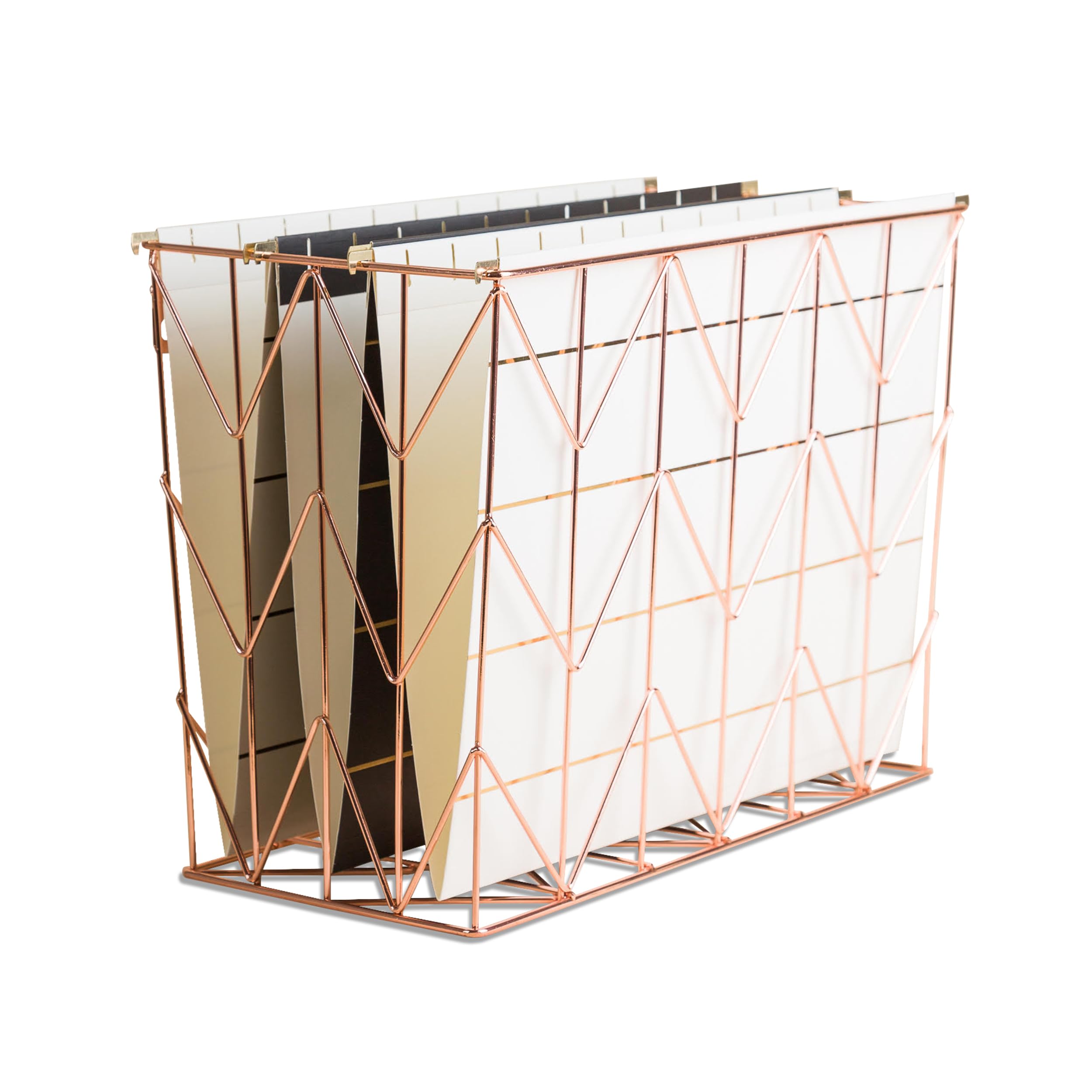 U Brands Hanging File Desk Organizer - Wire Metal File Holder in Copper/Rose Gold (854U02-06) - Perfect for Office, Home & School Organization