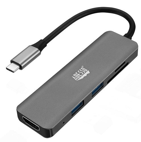 Adesso 6-in-1 USB C Hub Multiport Adapter with HDMI, USB 3.0, SD/TF Card Reader - Perfect for MacBook Pro, Dell XPS, and Home Office Setup