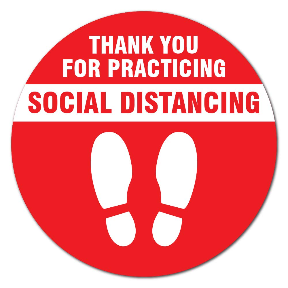 SignMission Thank You for Social Distance Red Non-Slip Floor Decal | 12 Pack of 16
