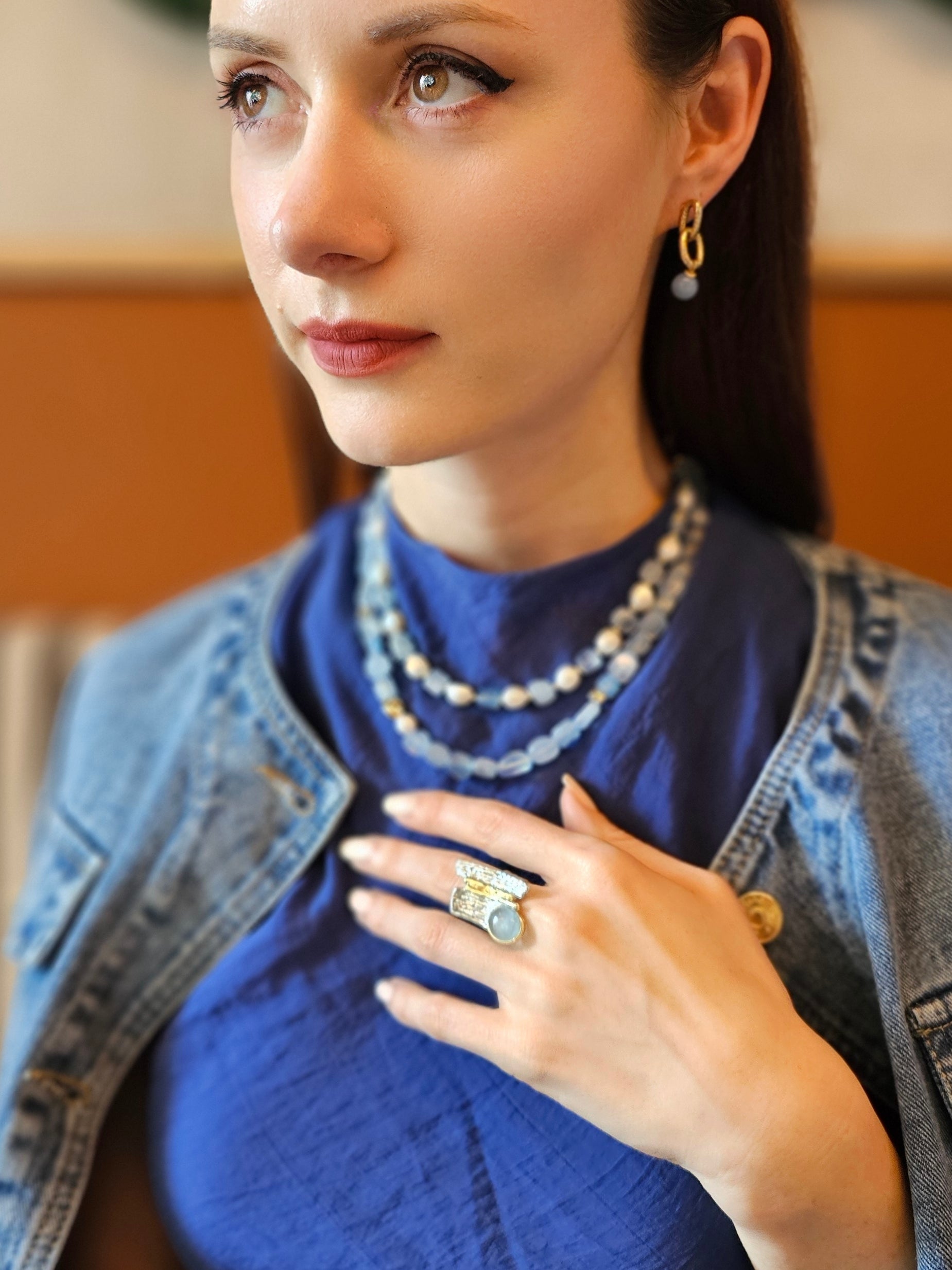 Free Style Irregular Freshwater Pearls with Aquamarine Short Necklace PN024 - Elegant Boho Jewelry for Women, Perfect for Weddings, Parties & Everyday Wear