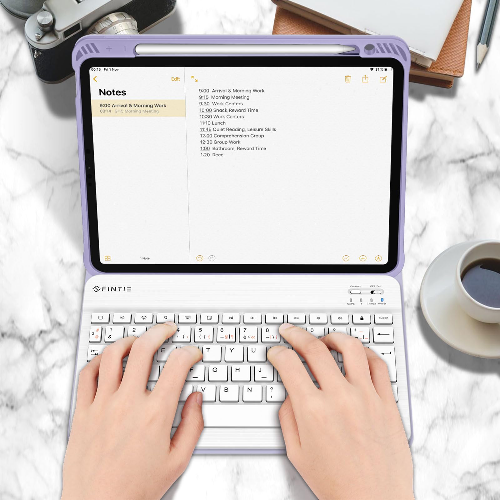 Fintie Wireless Bluetooth Keyboard Case for iPad Air 11-inch M3/M2 (2025/2024) & iPad Air 5/4 10.9-inch (2022/2020) - AZERTY Layout, Multi-Angle Stand with Apple Pencil Holder, Purple | Perfect for Work, Study & Travel