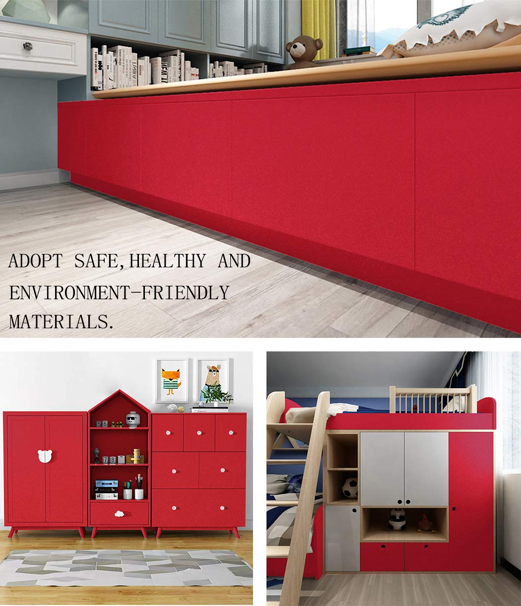 15.8” x 197” Glossy Red Contact Paper - Peel and Stick Self-Adhesive Wallpaper for Countertops | Waterproof, Easy to Clean Vinyl Film | Perfect for Kitchen Cabinets, Shelves, Drawers & DIY Home Decor