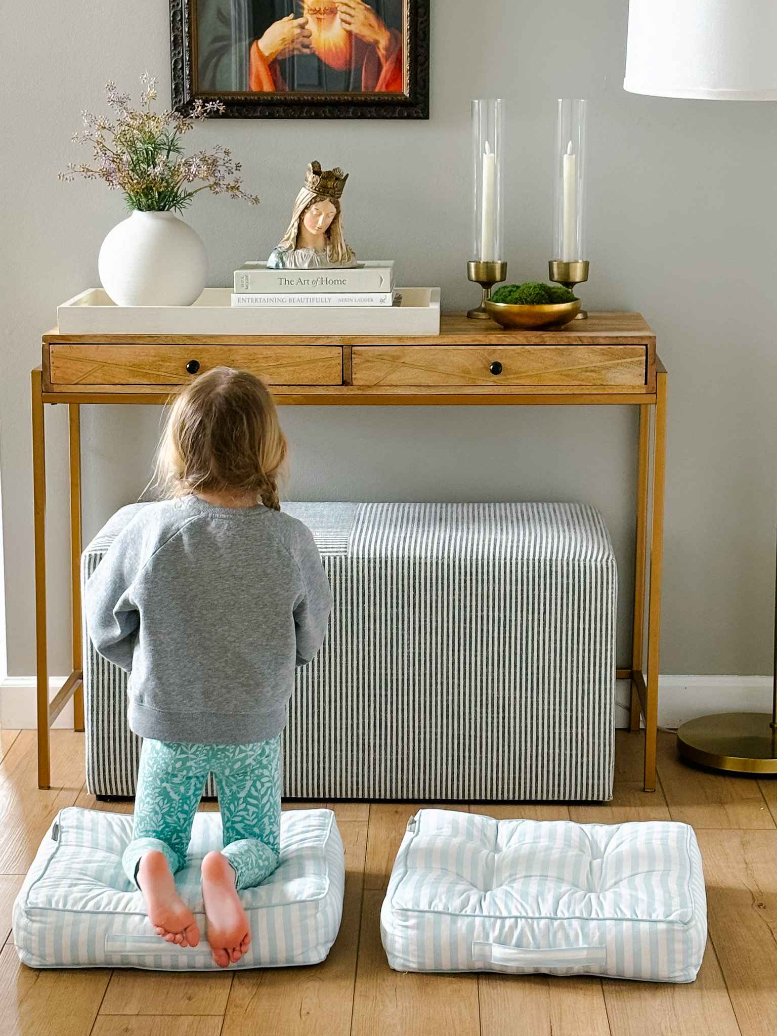 Kids Prayer Kneeler - Sky Blue Stripe Design for Comfortable Worship | Perfect for Church, Home & Sunday School Devotions