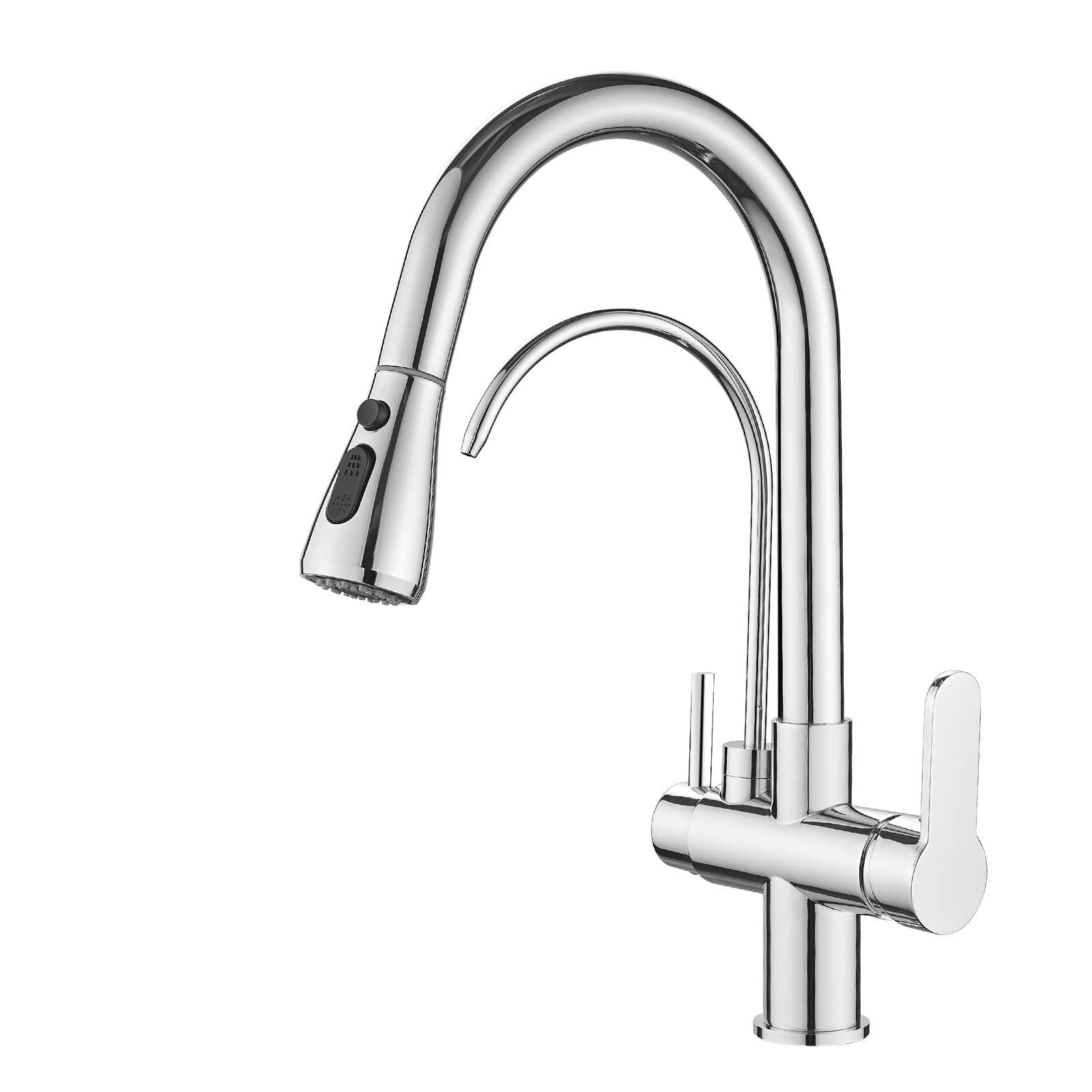 Premium MENATT 2-Handle Kitchen Sink Faucet with Pull-Down Sprayer & Built-In Water Filter | 3-in-1 Drinking Water Purification System (Chrome Finish) | Ideal for Modern Kitchens, Home Renovations & Healthy Drinking Water Solutions
