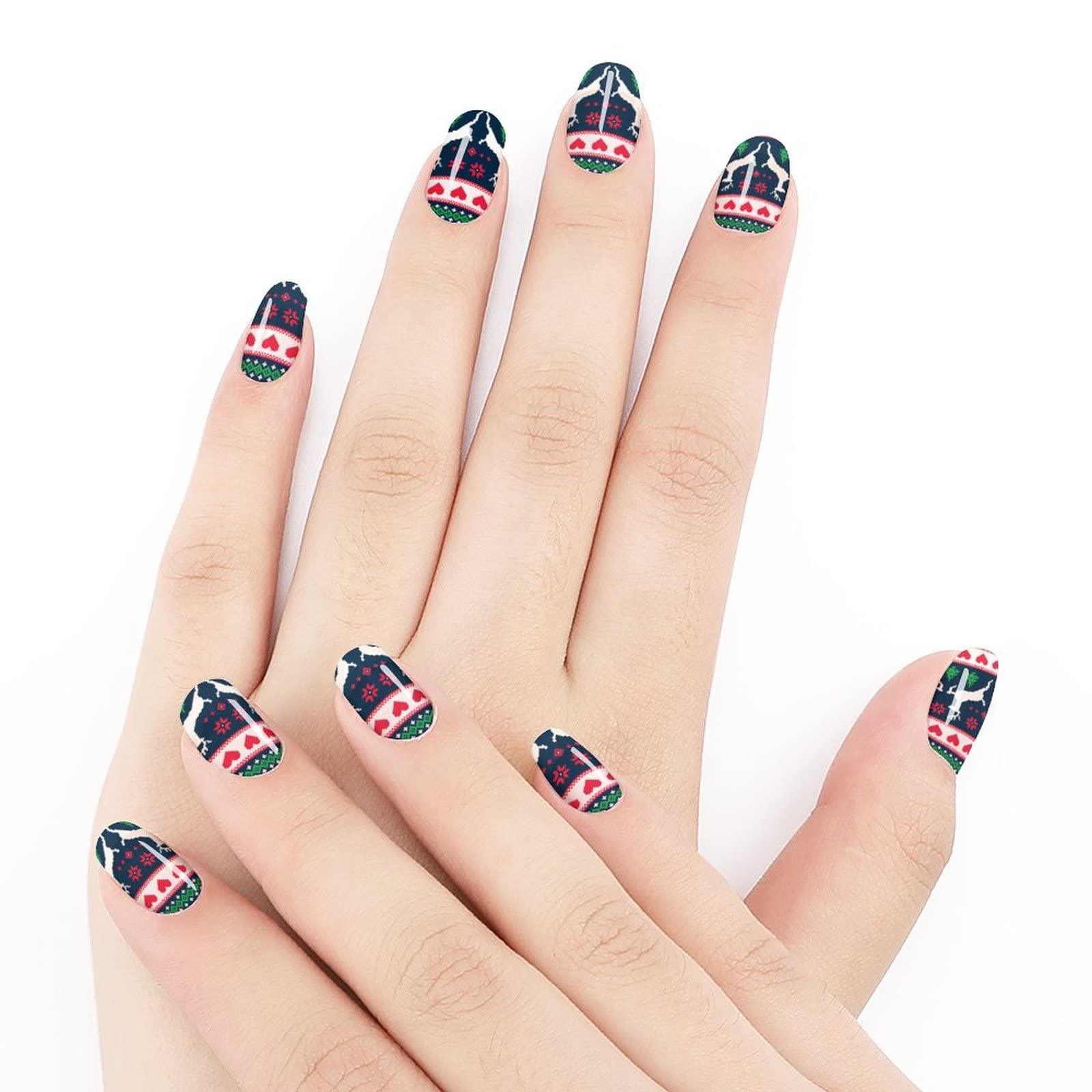 Christmas Nail Stickers for Women - Self-Adhesive Nail Wraps with Reindeer, Tree & Heart Patterns in Festive Red & Green | Waterproof Nail Art Decals for DIY Manicure, Wedding & Party Decor | Perfect for Holiday Nail Art & Gift Giving