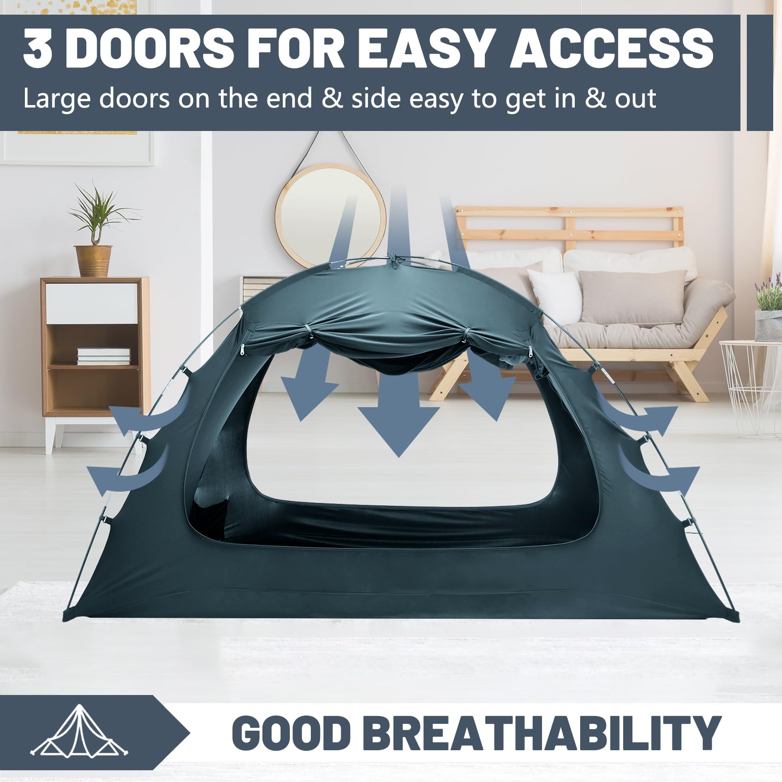 LILYPELLE Bed Tent for Adults - Portable Blackout Canopy with 3 Doors, Twin Size Bunk Bed Privacy Shelter (Blue) | Perfect for Camping, Kids' Sleepovers & Cozy Indoor Retreats