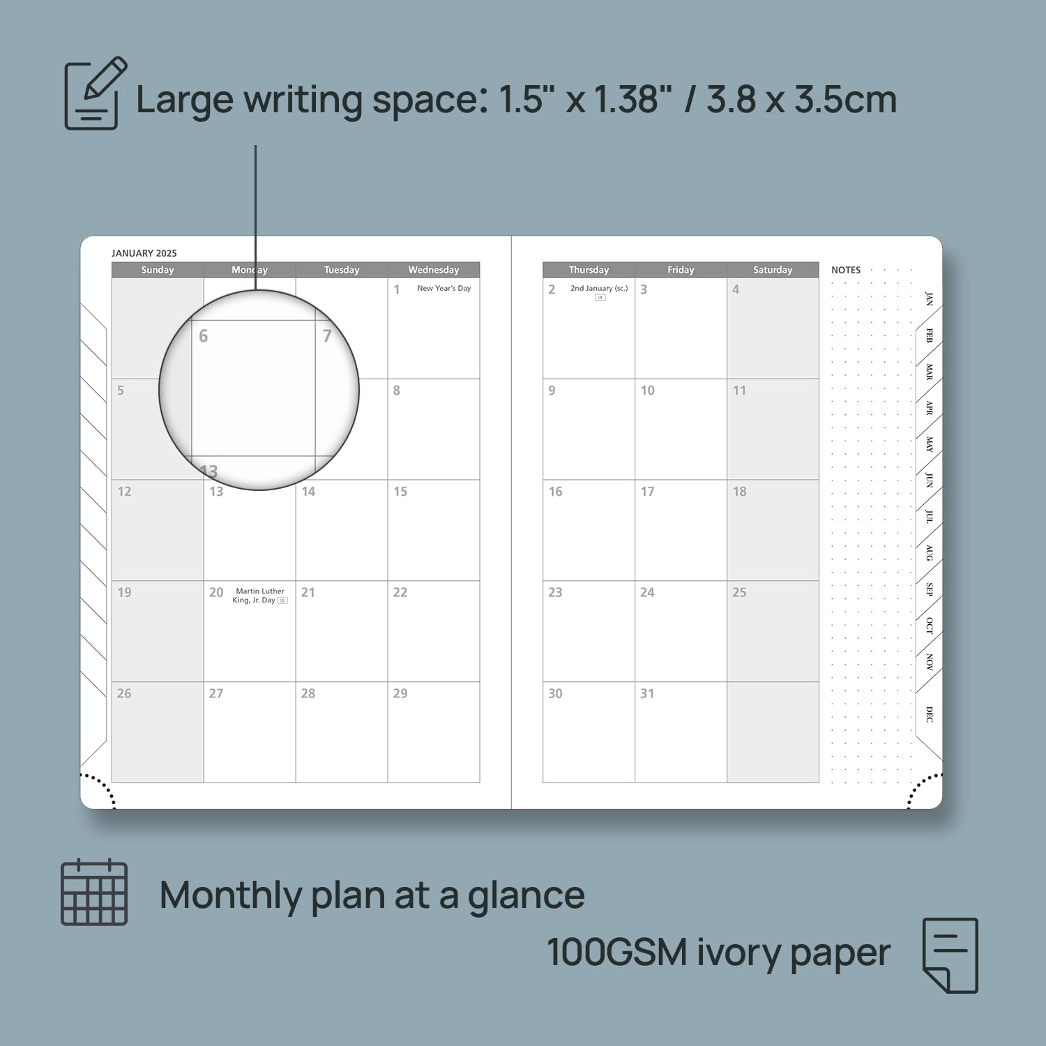 POPRUN 2025 Planner - Medium Size 8.5''x6.5'' Hardcover Daily Weekly Monthly Calendar with Hourly Time Slots | Appointment Book Organizer for Work, School & Personal Use | Premium 100 GSM Paper, Monthly Tabs in Midnight Green