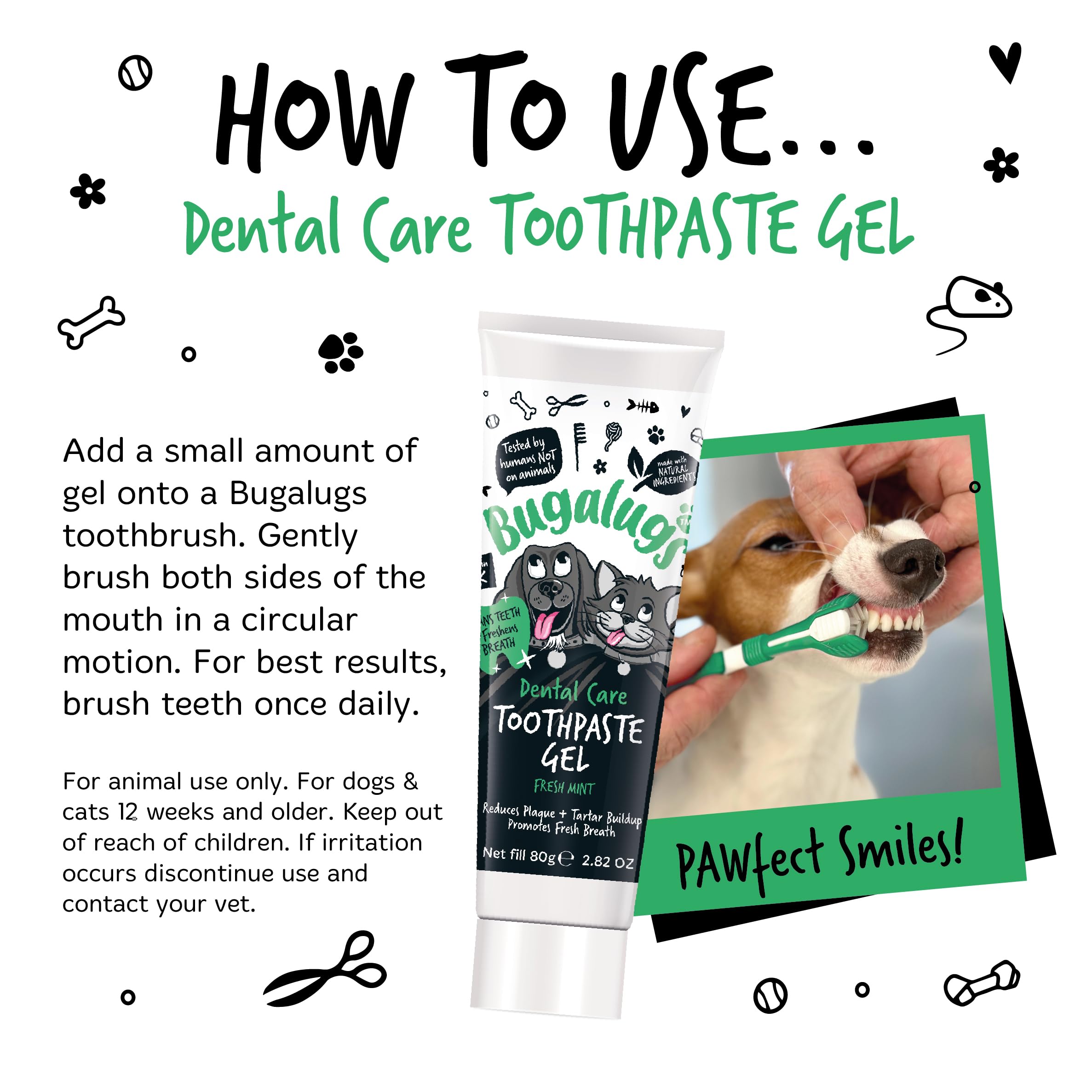 Bugalugs Dog Toothpaste Gel - Mint Flavored Dental Care for Dogs & Cats, Plaque Remover & Breath Freshener | Safe for Daily Use with Bugalugs Toothbrush – Perfect for Home Pet Oral Hygiene Routine