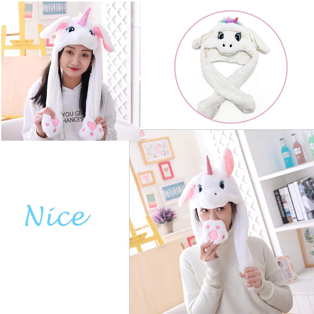 Fluffy Animal Ear Unicorn Hat - Soft & Fun Plush Unicorn Headband for Christmas Party, Cosplay, Costume Makeup, Festive Celebrations (White) - Perfect for Halloween, Birthday Parties & Photo Props