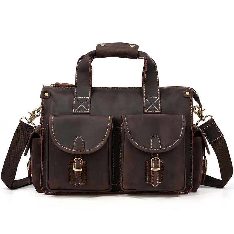 Premium Large Capacity Leather Business Briefcase for Men - 15