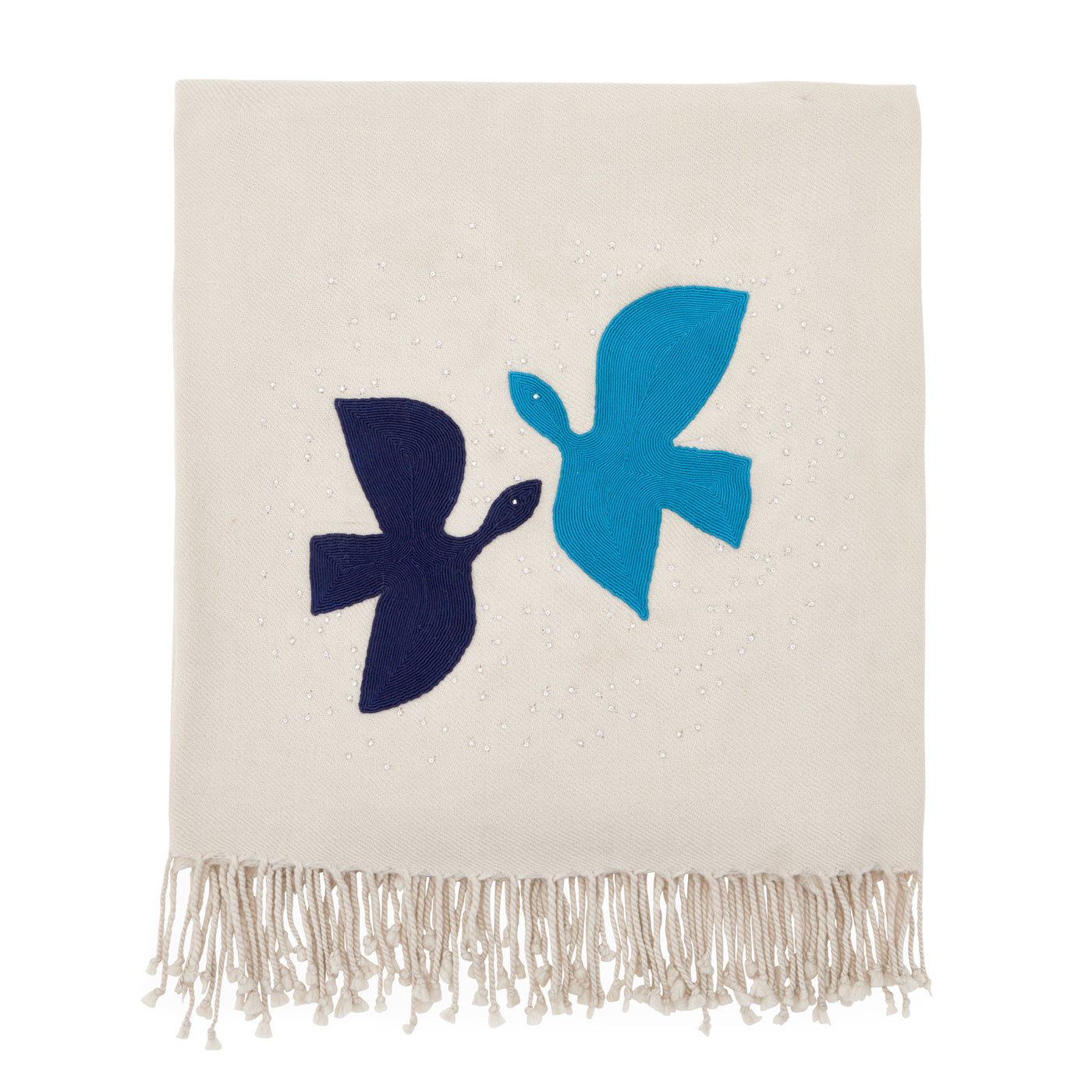 Biarritz Birds Embellished Throw Blanket - Soft Decorative Couch Throw for Living Room, Bedroom & Cozy Home Decor