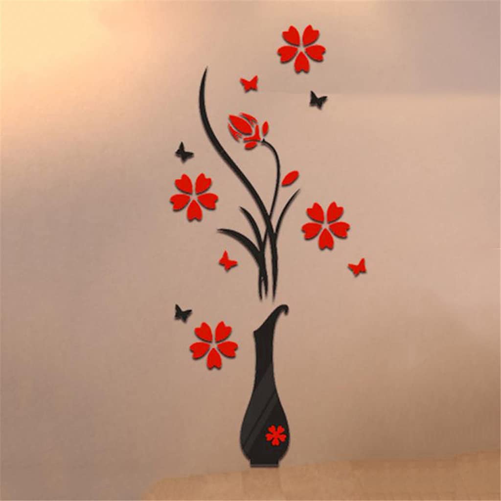 MGWYE DIY Crystal Acrylic 3D Flower Tree Wall Stickers - Red Home Decoration for Living Room & Bedroom | Self-Adhesive Peel & Stick Art for Walls, Windows, Doors | Perfect for Home, Office, Wedding Decor